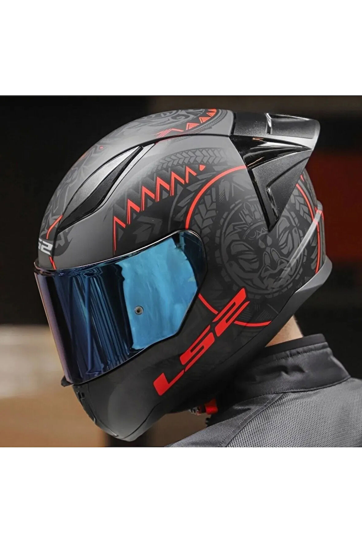 Rapıd 2 Race Takaroa Mat Siyah-Kırmızı Fullface Motosiklet Kaskı Mavi Camlı