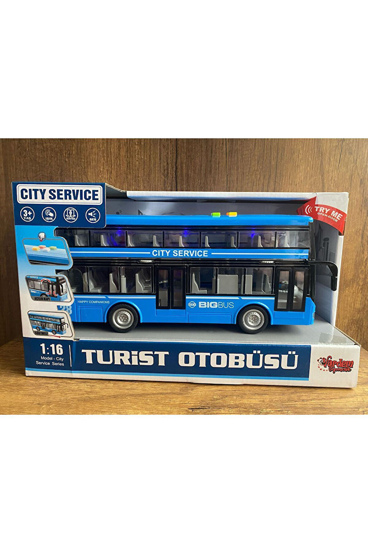 GEZİ OTOBÜSÜ 2 KATLI TURİST OTOBÜSÜ SESLİ IŞIKLI KAPILARI  AÇILIR MAVİ GEZİ OTOBÜSÜ OYUNCAK OTOBÜS