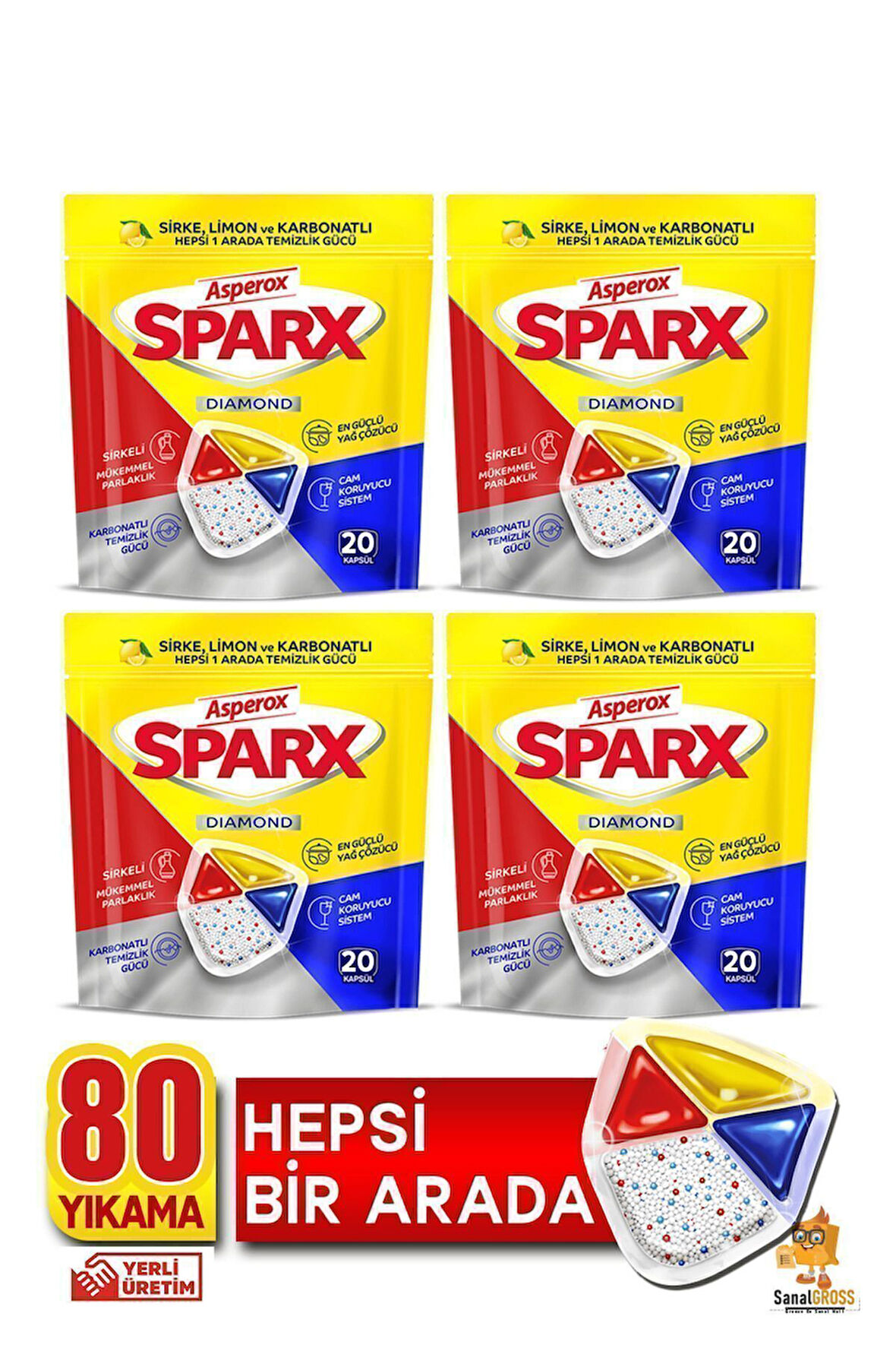 Asperox Sparx Bulaşık Makinesi Kapsülü 4 x 20'li