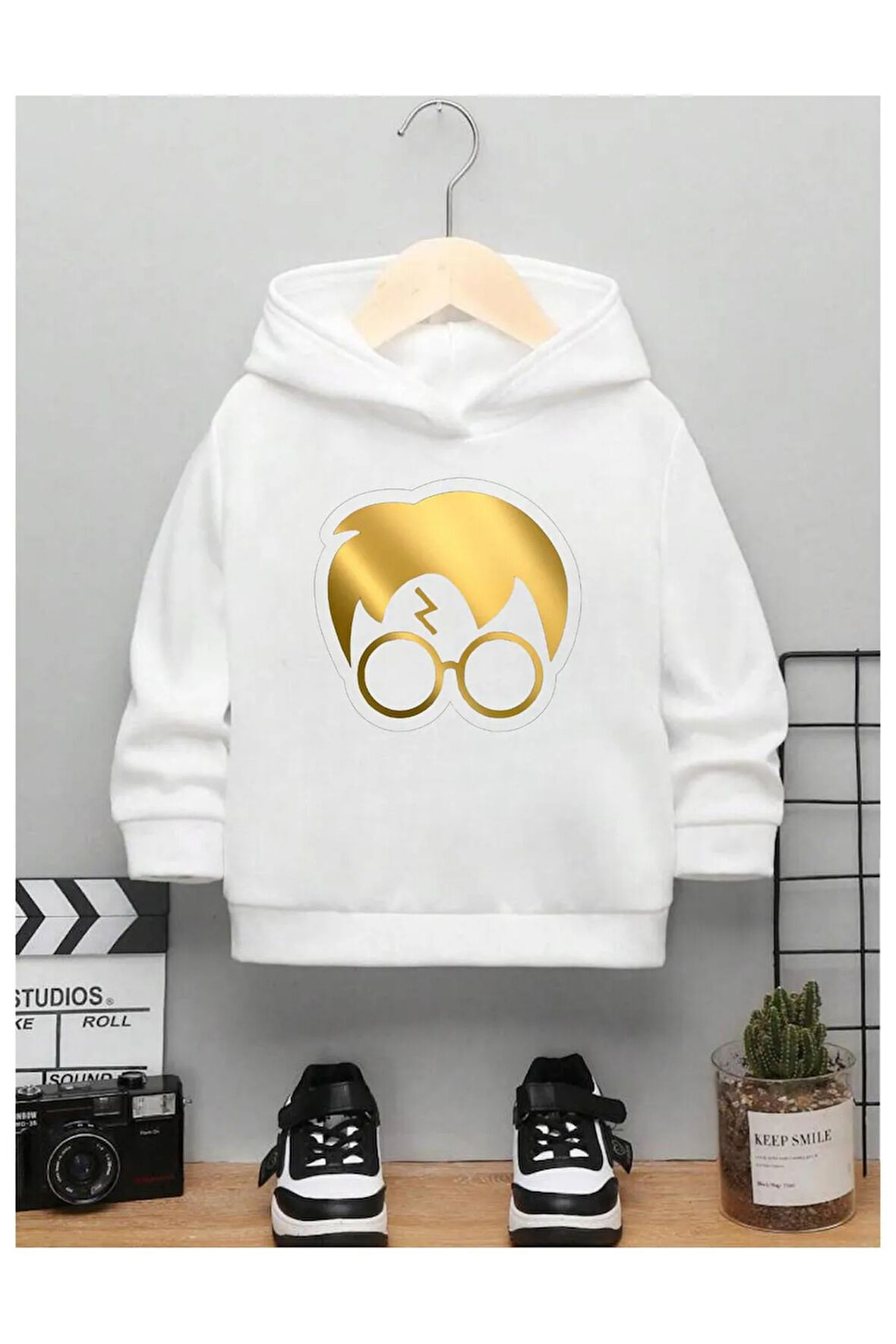 Çocuk Tasarım Harry Potter GoldBaskılı Kapüşonlu Sweatshirt Pamuklu