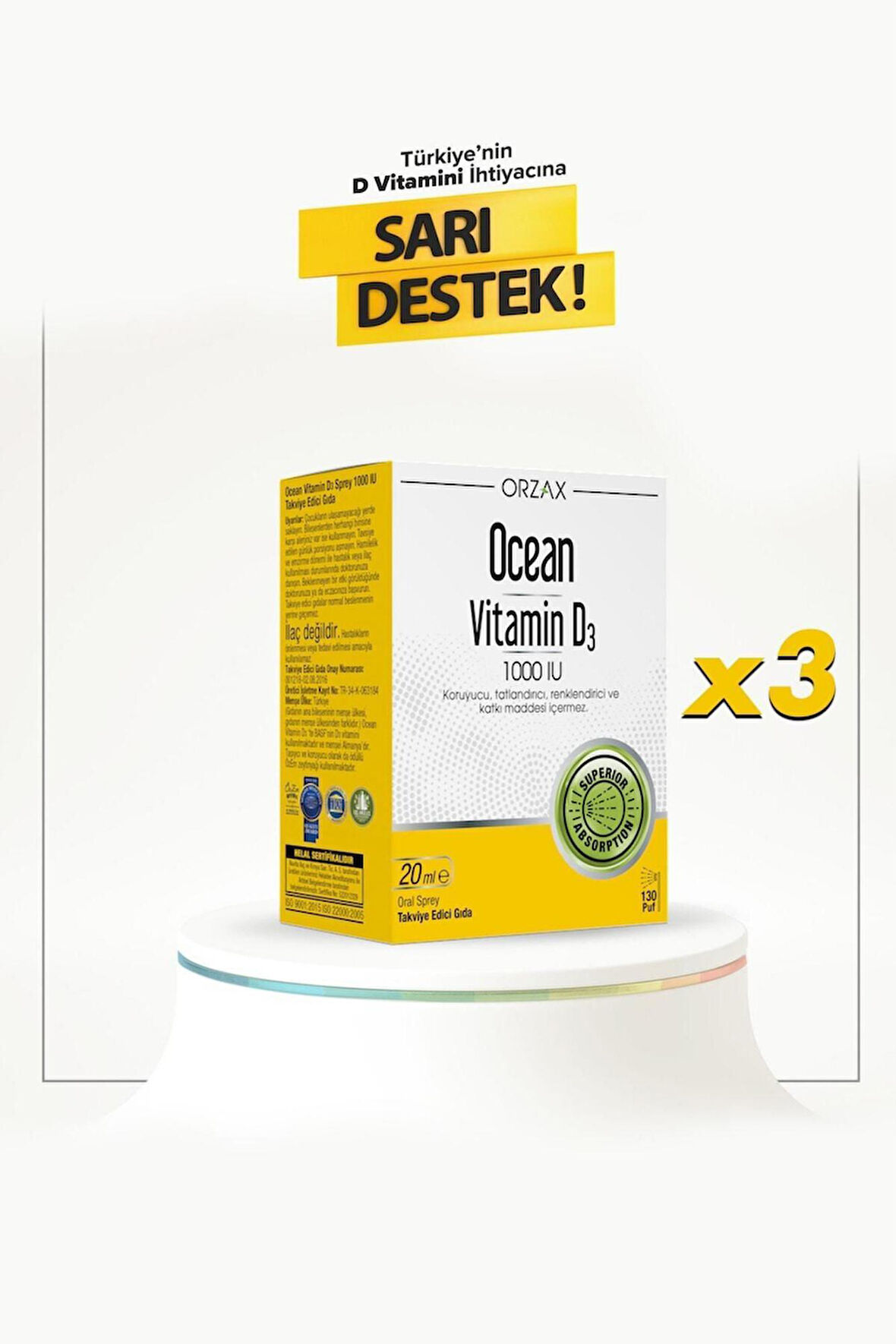 Ocean Vitamin D3 1000 IU Sprey 3 Adet