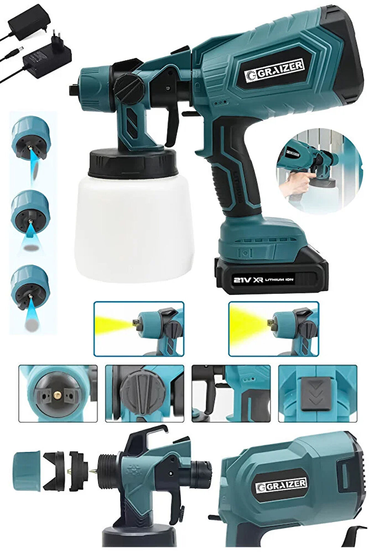 Graizer 21v Çift Akülü 300 Mm Vernik Sprey Boya Püskürtme Makinesi Mavi