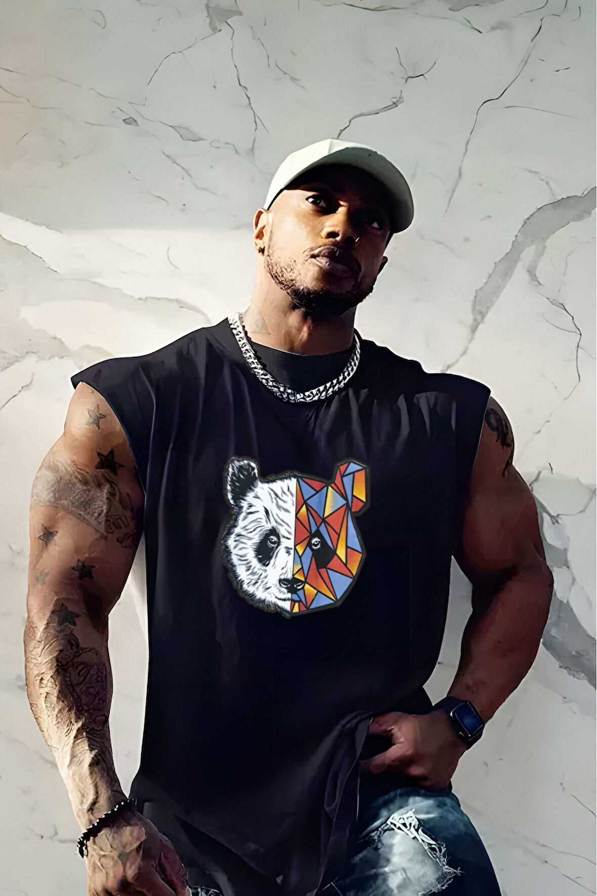 büyük beden panda  baskılı T-shirt