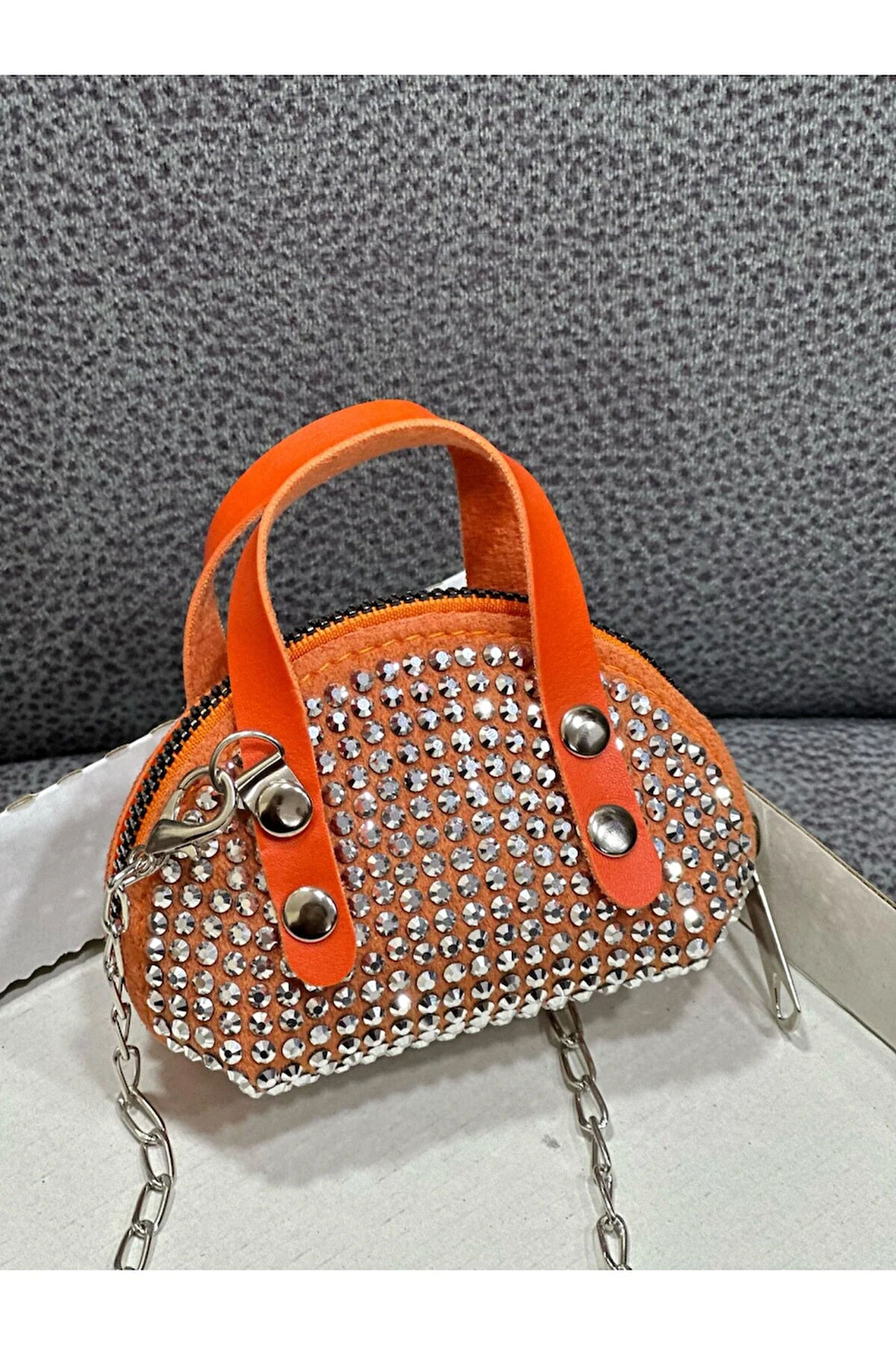 Taşlı Mini Çapraz Çanta Zincir Askılı 10x7 Cm