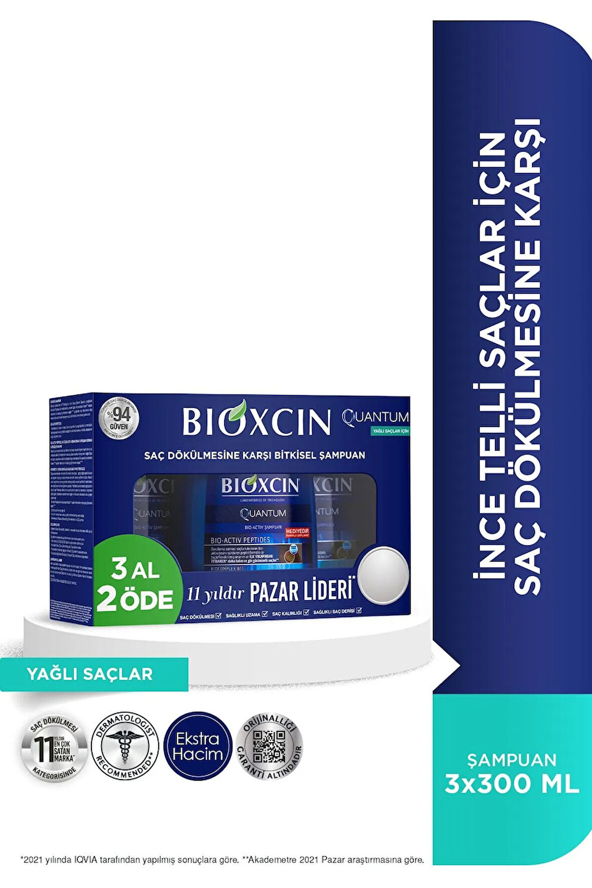 Quantum Şampuan 3 Al 2 Öde Yağlı Saçlar Için 3x300 ml - Ince Telli Saçlar Için Dökülme Şampuanı