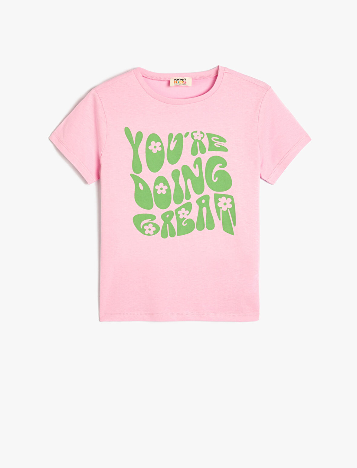 Kız Çocuk Tişört Slogan Baskılı Kısa Kollu Bisiklet Yaka Pamuklu