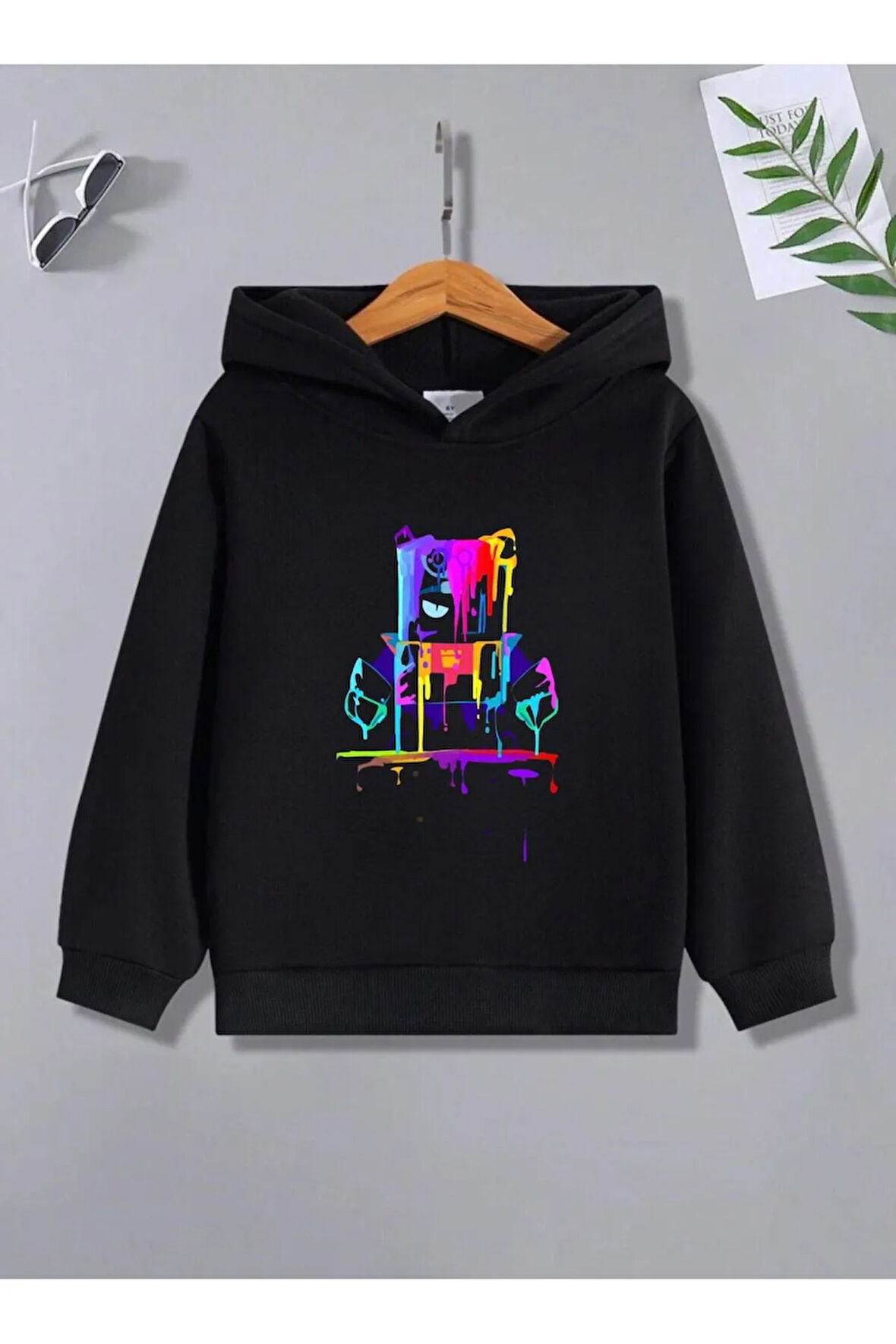 Çocuk Tasarım Brawl Stars Boyacı Renkli Baskılı Kapüşonlu Sweatshirt Pamuklu