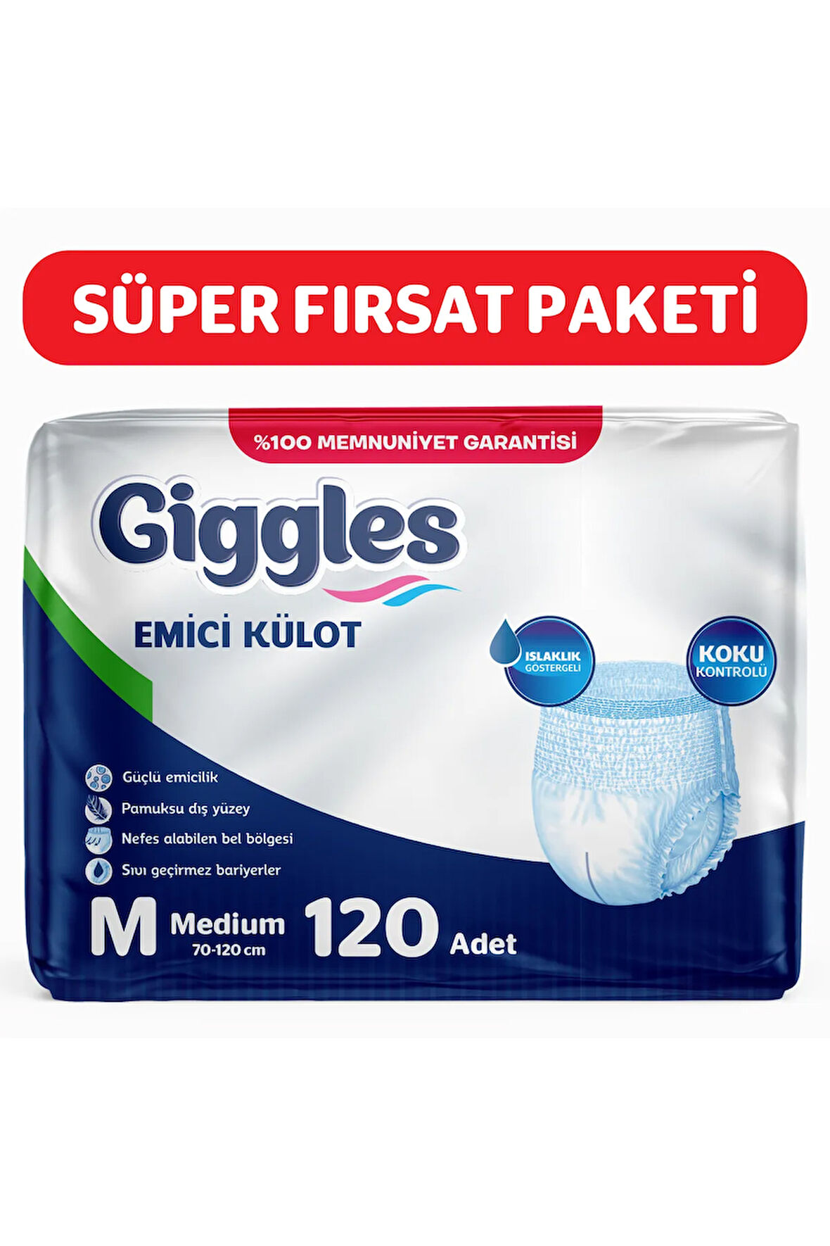 Yetişkin Emici Külot Bez Medium Beden 30'lu 4 Paket 120 Adet