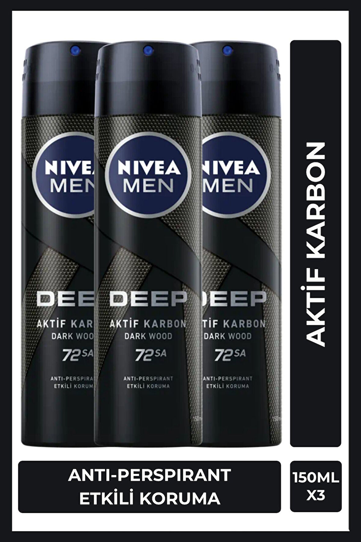 Nivea Men Deep Dimension Erkek Sprey Deodorant 3 x 150 ML