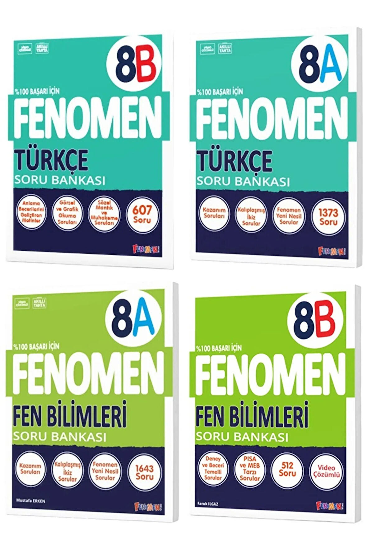 Fenomen Okul 2025 8. Sınıf Türkçe + Fen Bilimleri A + B Serisi Soru Bankası Seti 4 Kitap