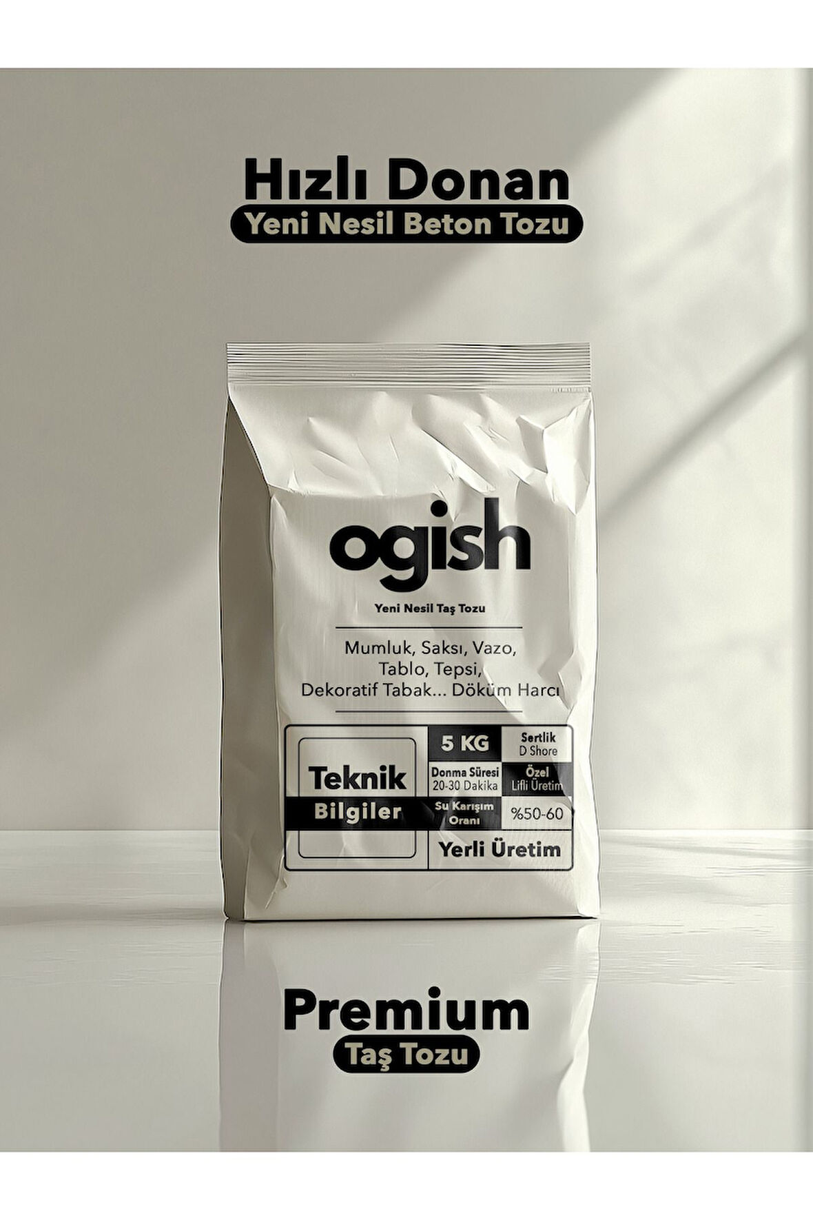 Premium Taş Tozu - Hızlı Donan Profesyonel Taş Tozu - Mumluk & Vazo Döküm Beton Harcı | 5 KG |