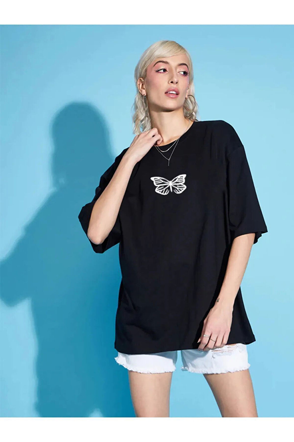 Unisex Siyah Bisiklet Yaka Oversize T-shirt