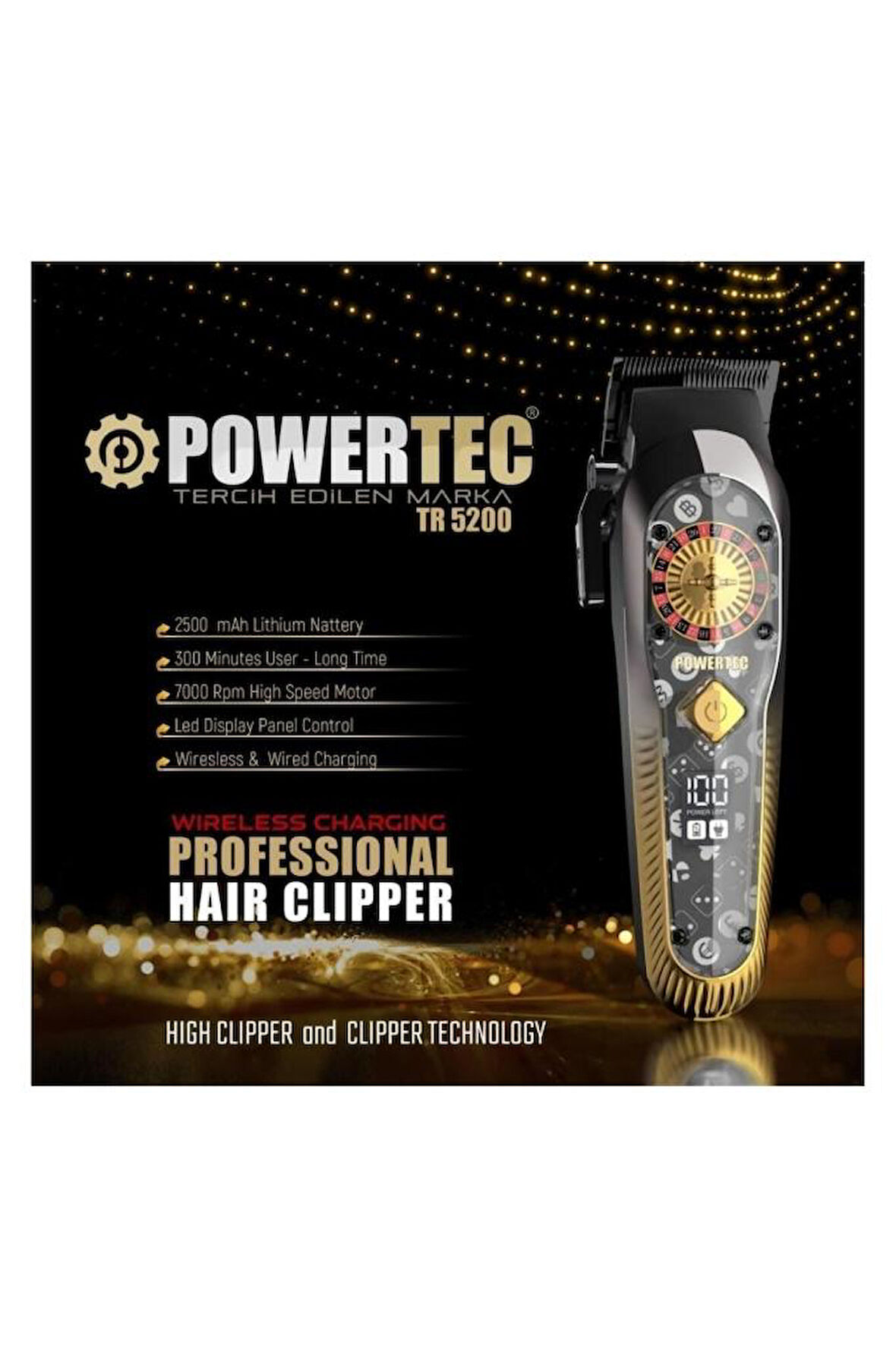 Powertec TR-5200 Wireless Şarjlı Profesyonel Saç Sakal Kesim Makinesi