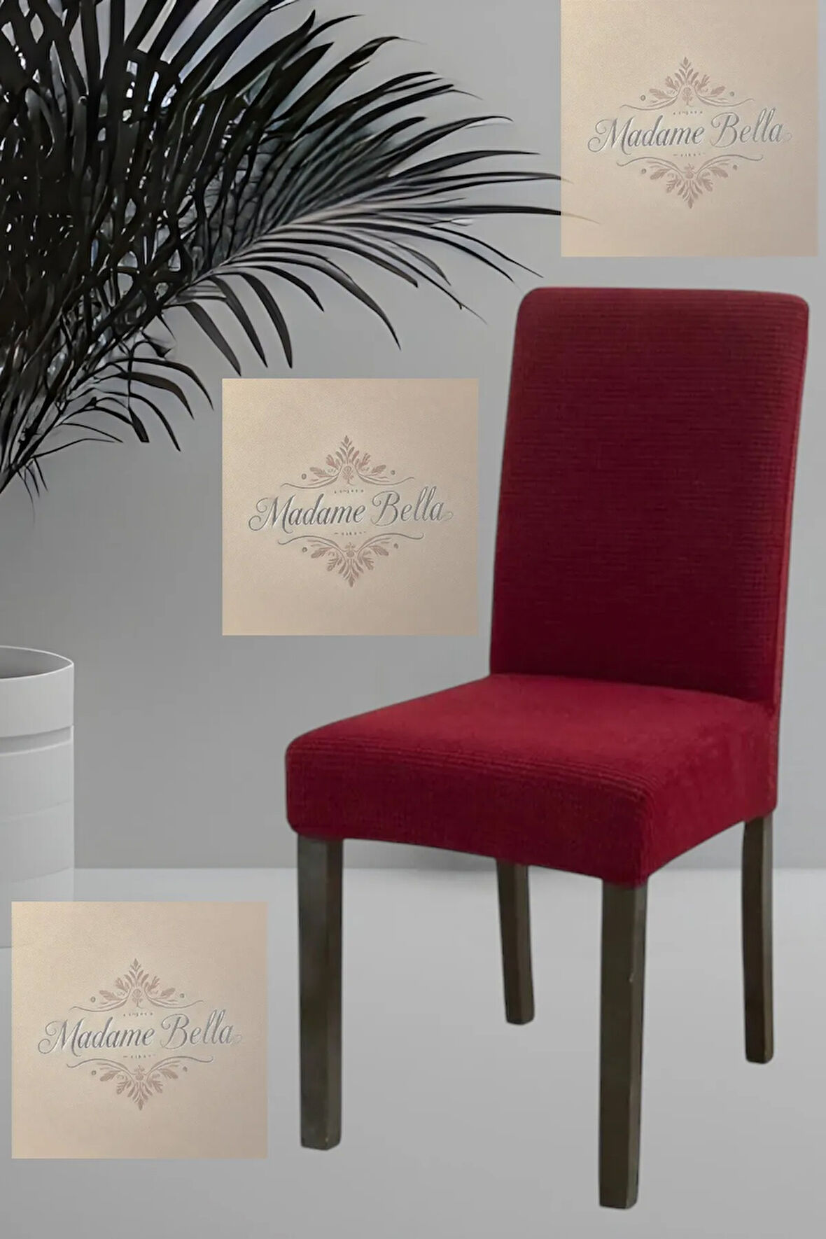 1 Adet Kare Desen Bordo Sandalye Kılıfı, Lastikli Tüylenmez Yıkanabilir 45x45x60 Ölç Sandalye Örtsü