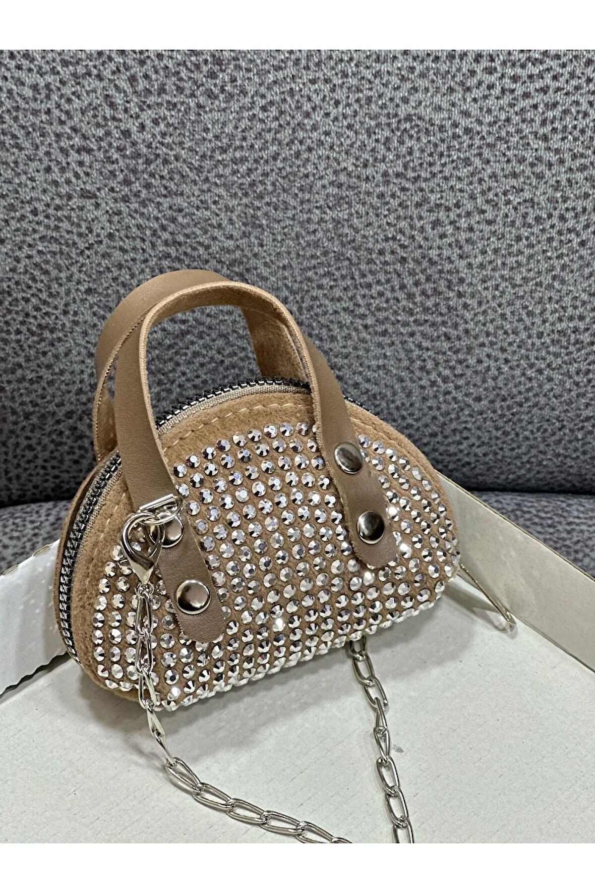 Taşlı Mini Çapraz Çanta Zincir Askılı 10x7 Cm