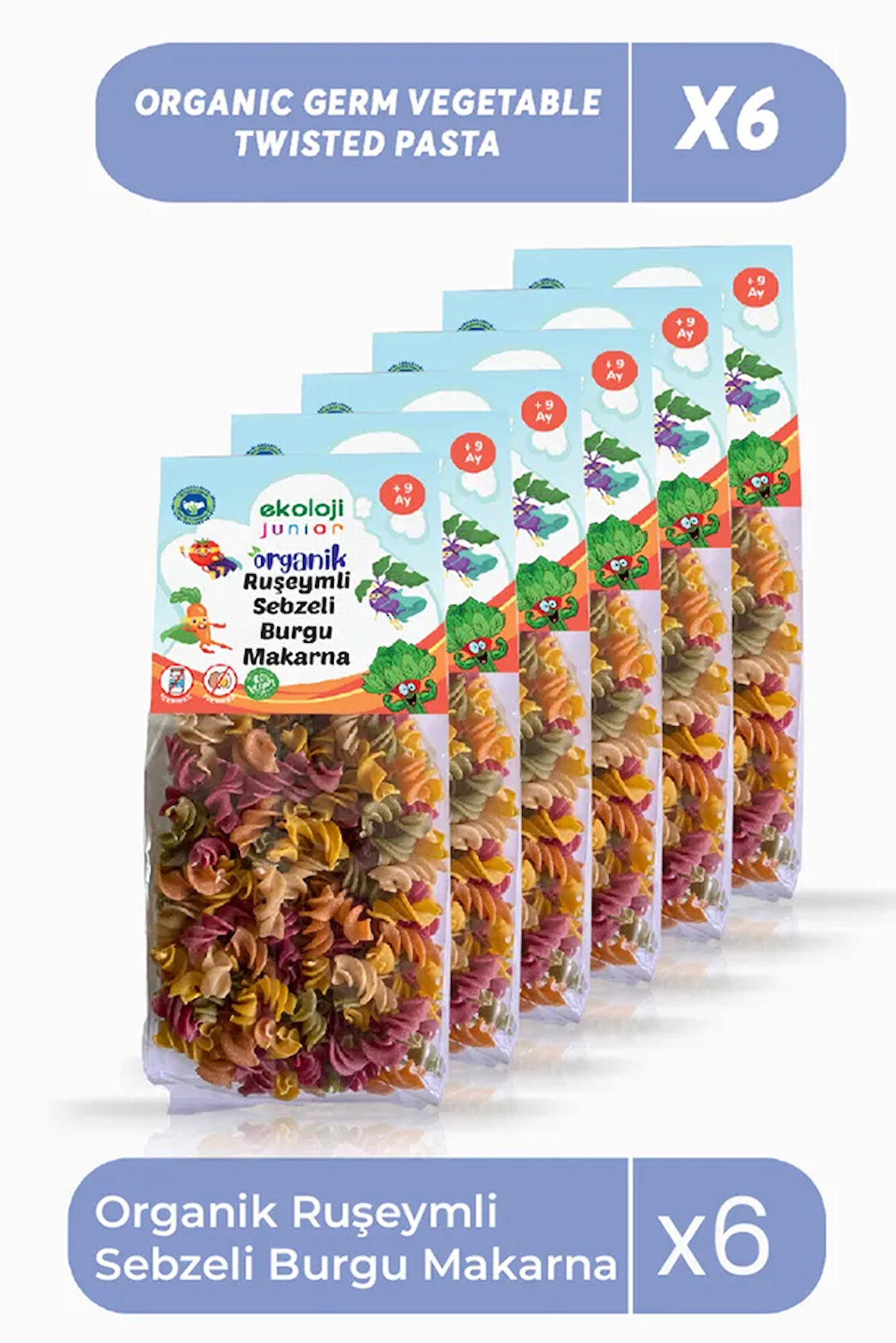 Organik Ruşeymli Sebzeli Burgu Makarna 250 gr6Paket Organic Wheat Vegetable Twisted Pasta 250gr6pack