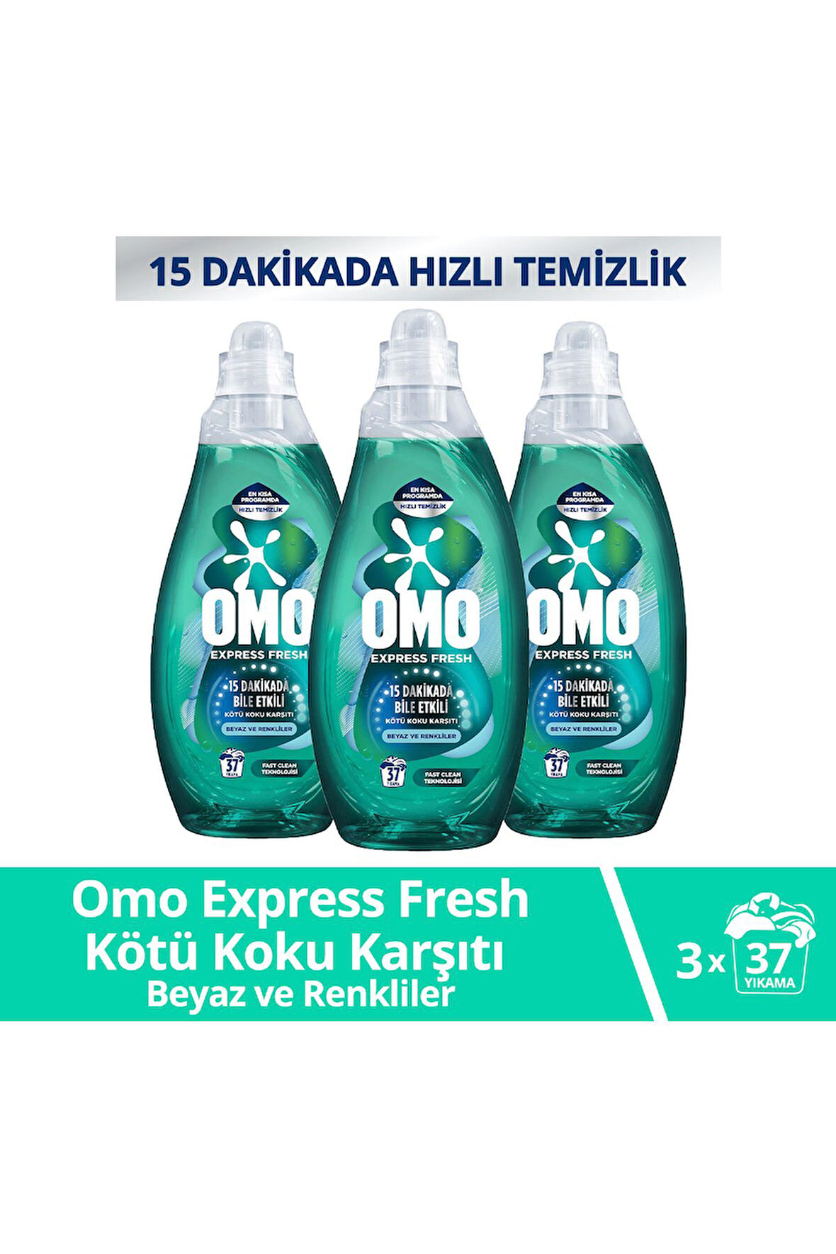 Omo Express Fresh Kötü Koku Karşıtı Beyaz ve Renkliler Sıvı Çamaşır Deterjanı 3 x 1480 ML