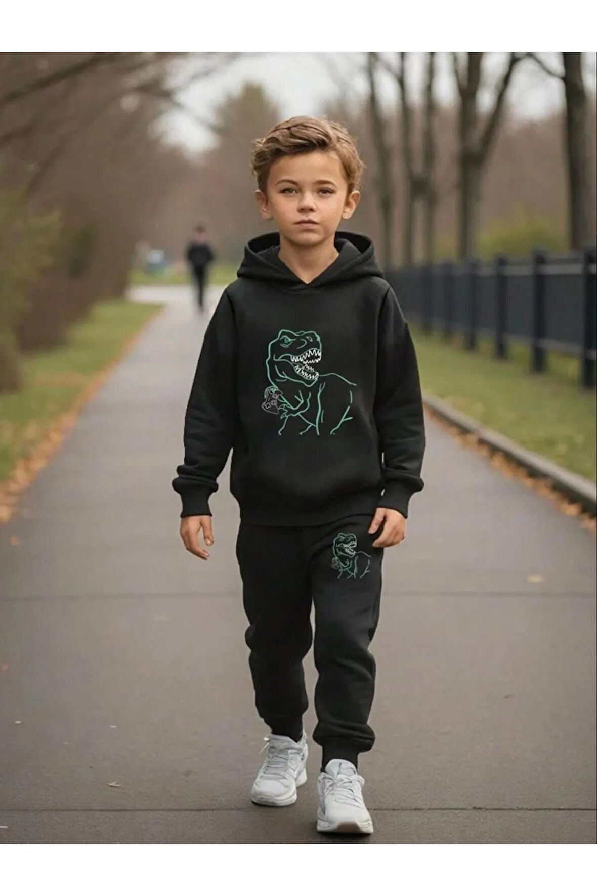 Kız Çocuk Unicorn Kalp Baskılı Kapüşonlu Sweatshirt Eşofman Takımı