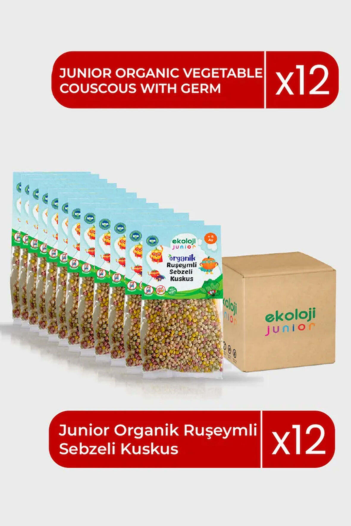 Organik Ruşeymli Sebzeli Kuskus 250gr12Paket Couscous with Organic Wheat Germ Vegetables 250gr12pack