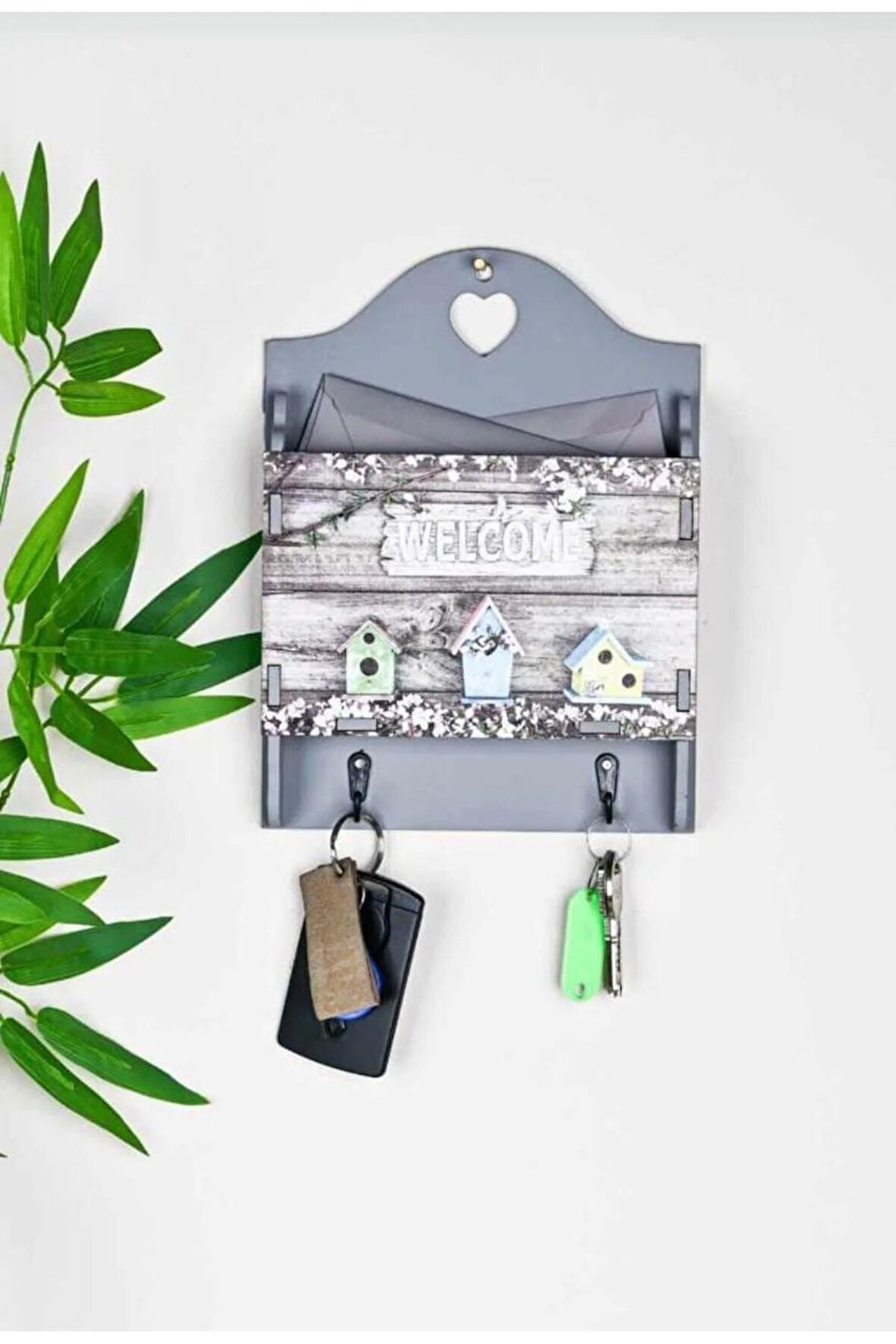 Dekoratif Welcome Hoşgeldin Posta Kutu - Anahtarlık 2 Askılı