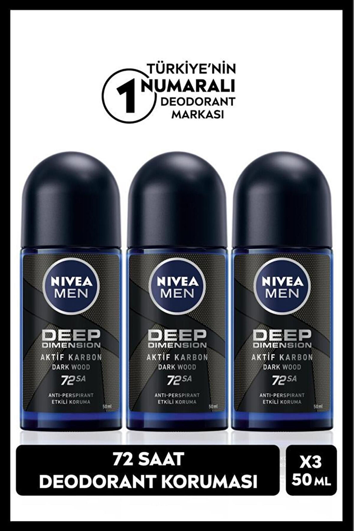 Nivea Men Erkek Roll-On Deodorant Deep Dimension 50ML X3 Adet