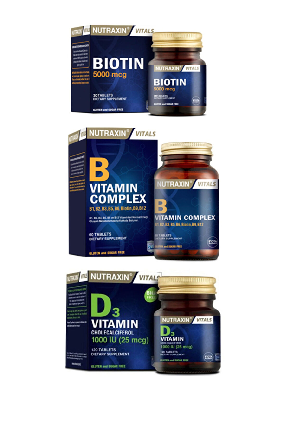 B Vitamin Complex 60 Tablet + D3 Vitamini 1000 Iu 120 Tablet + Biotin 5000mcg 30 Tablet
