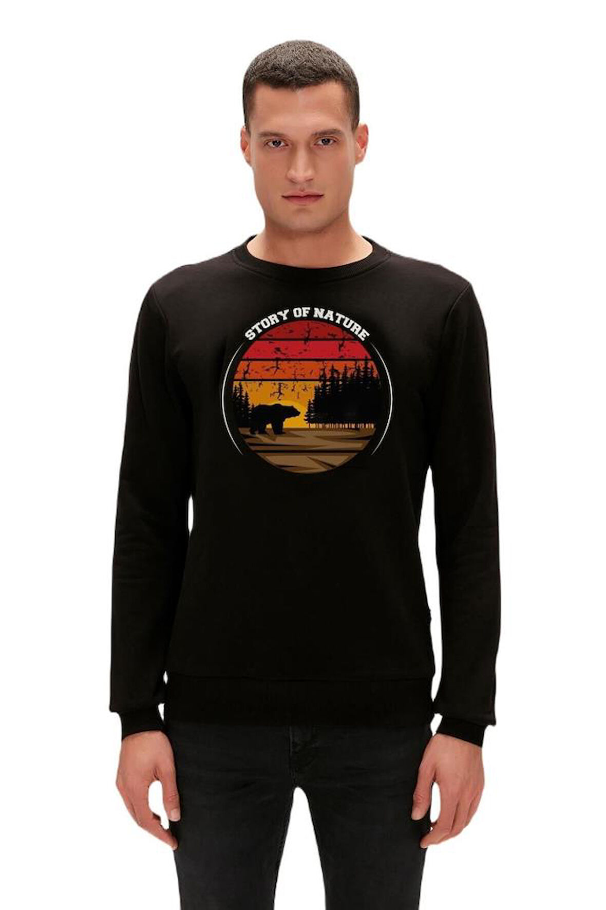 23.02.12.023-Night Story Erkek Sweatshirt Erkek Siyah Sweatshirt