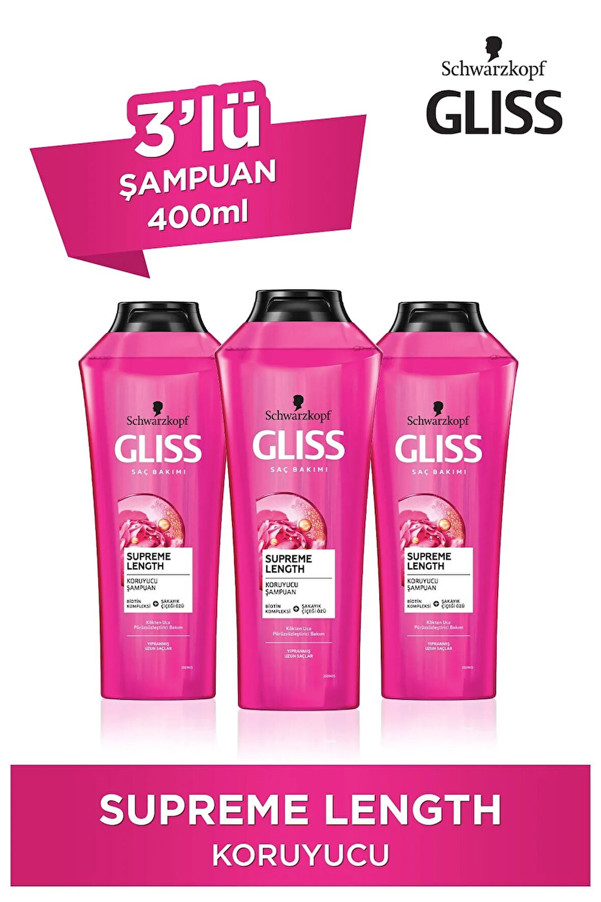 Supreme Length Koruyucu Şampuan - Biotin Kompleksi Ve Şakayık Çiçeği Özü Ile 400 ml X 3 Adet