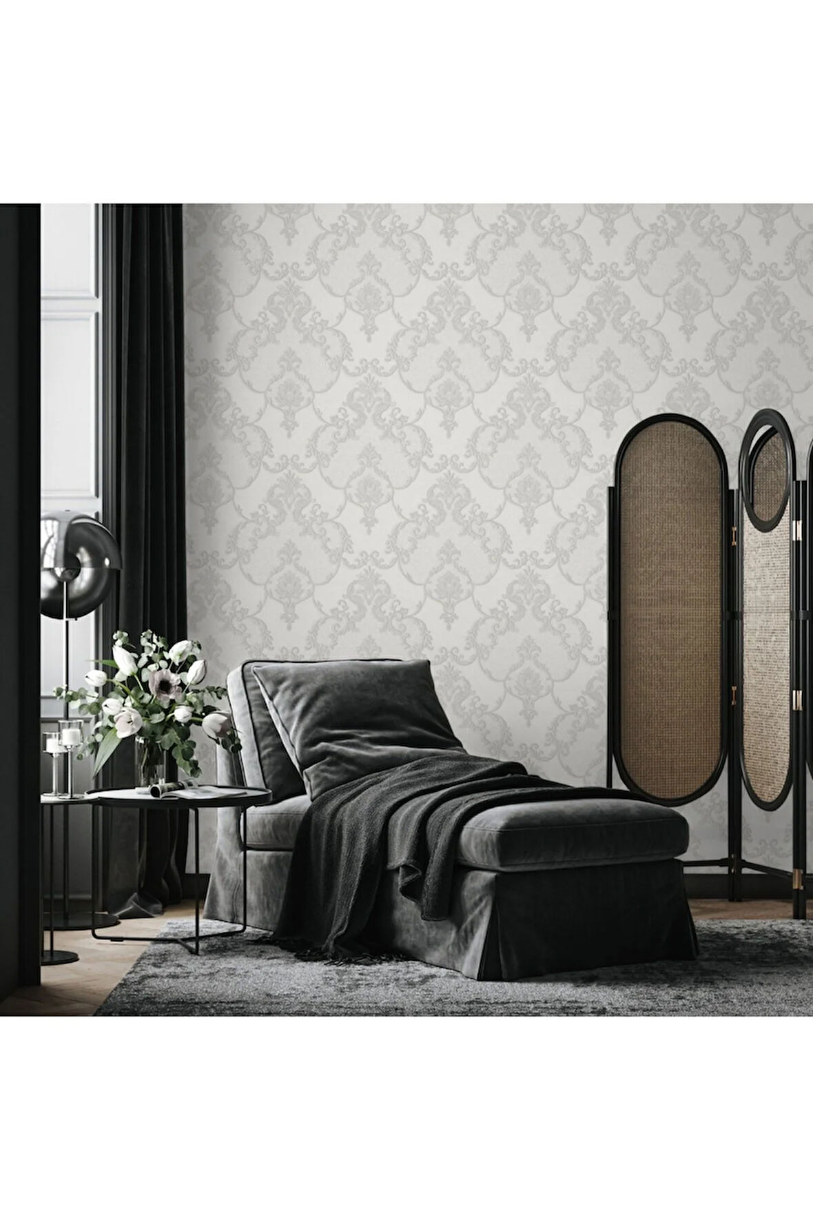 Dante 1403-2 Damask Desenli Duvar Kağıdı (gri)