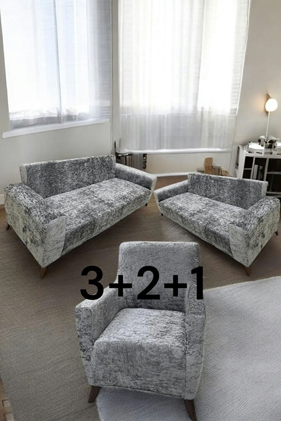Kadife 3+2+1 Koltuk Örtüsü Esnek Lastikli Leke Tutmaz Solma Yapmaz Koltuk Kılıfı