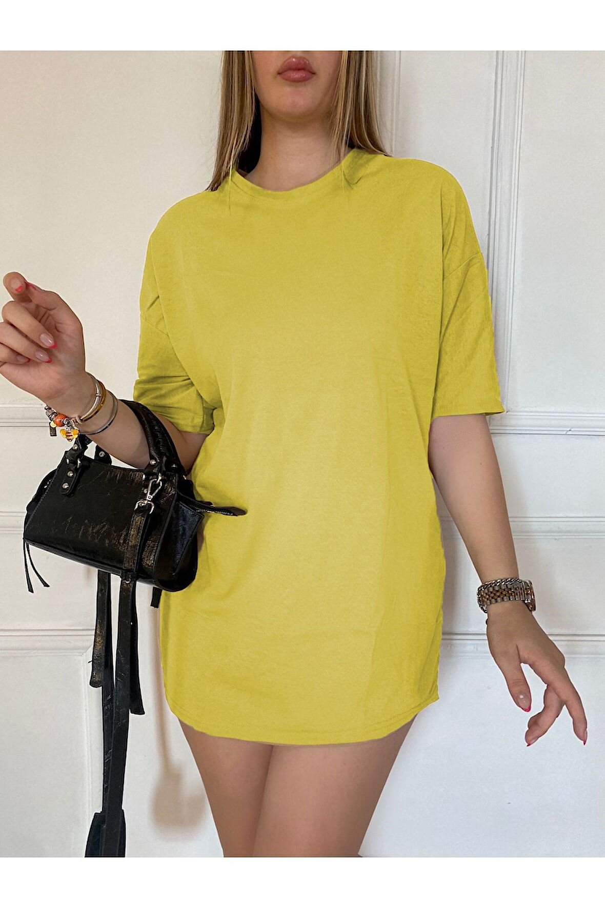Unısex Düz Renk Basic Oversize Pamuklu Örme Kısa Kollu Bol Kalıp Tshirt