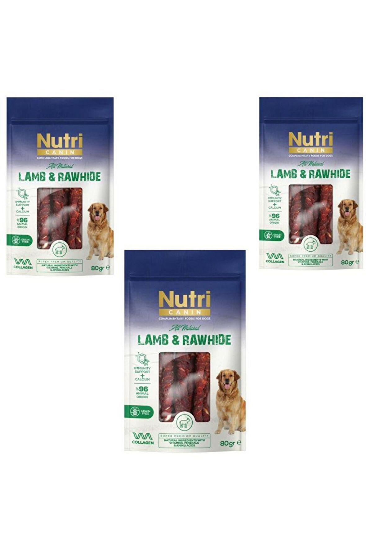 Rawhide Kuzu Eti Sarılı Kemik Köpek Ödülü 80 Gr x 3 Adet