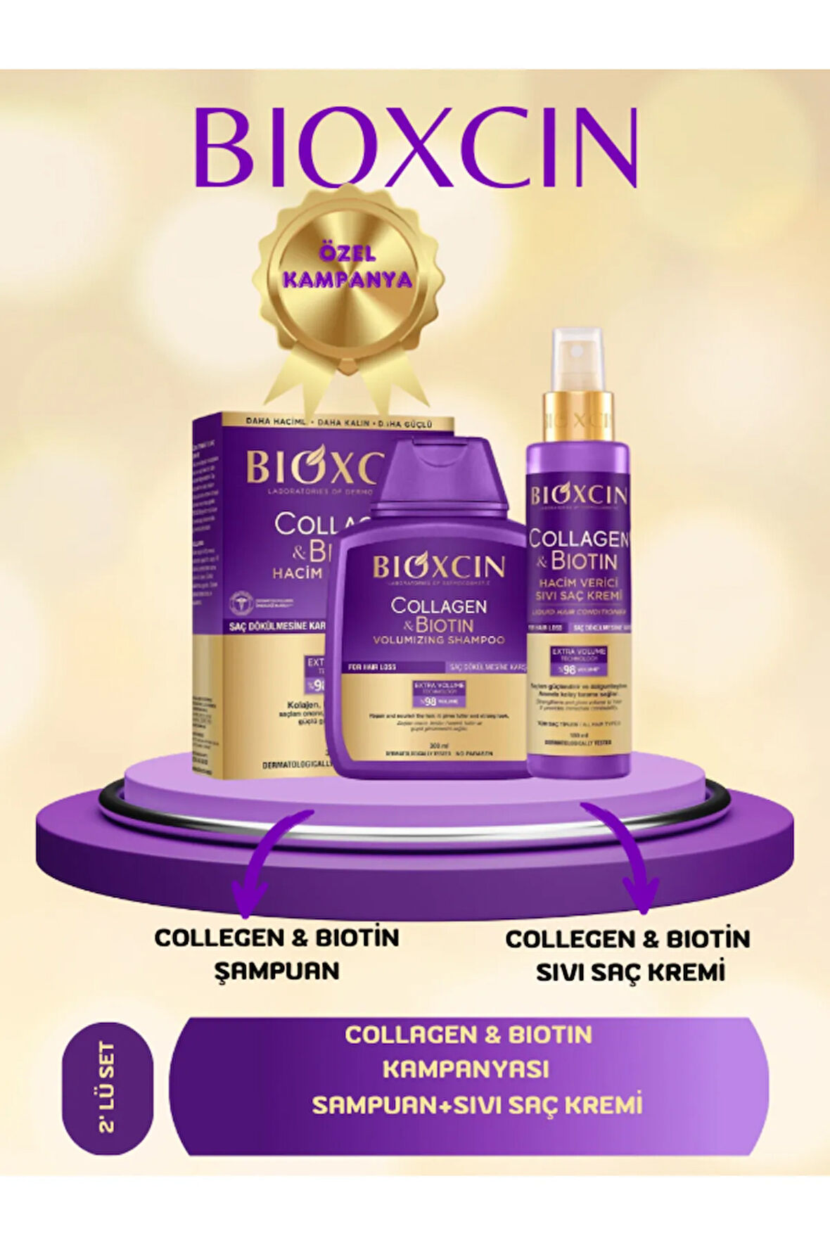 Collagen & Biotin Hacim Şampuanı 300 Ml + Sıvı Saç Kremi 150 Ml 2'li Set