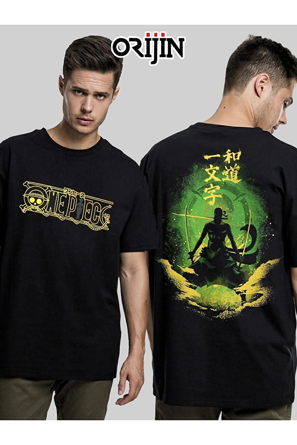 One Piece Roronoa Zoro Ön Arka Baskılı Unisex Siyah Tshirt
