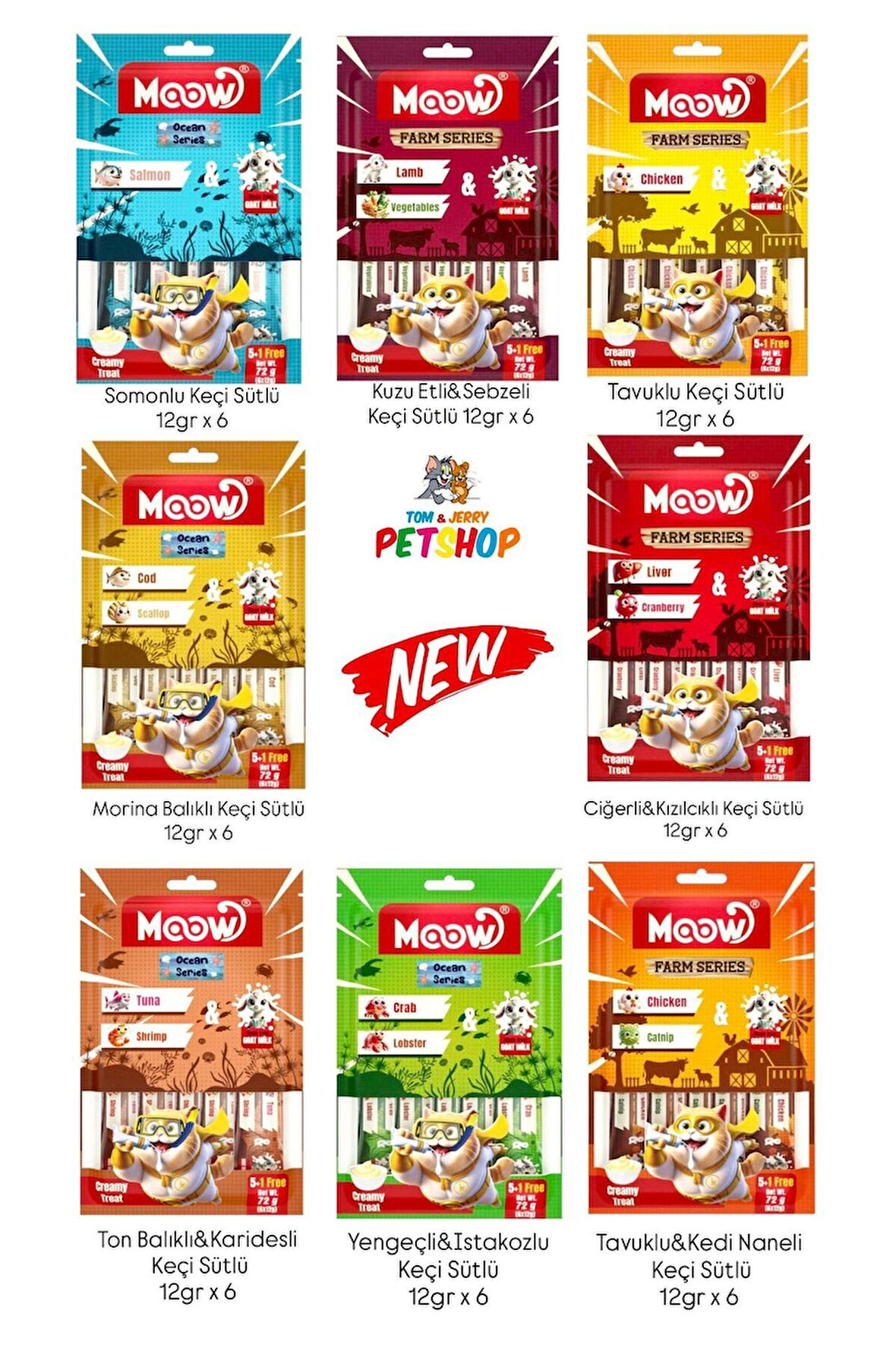 Moow En Yeni Mix Karışık Keçi Sütlü  Kedi Krema Ödülü 12 Gr x 48 adet