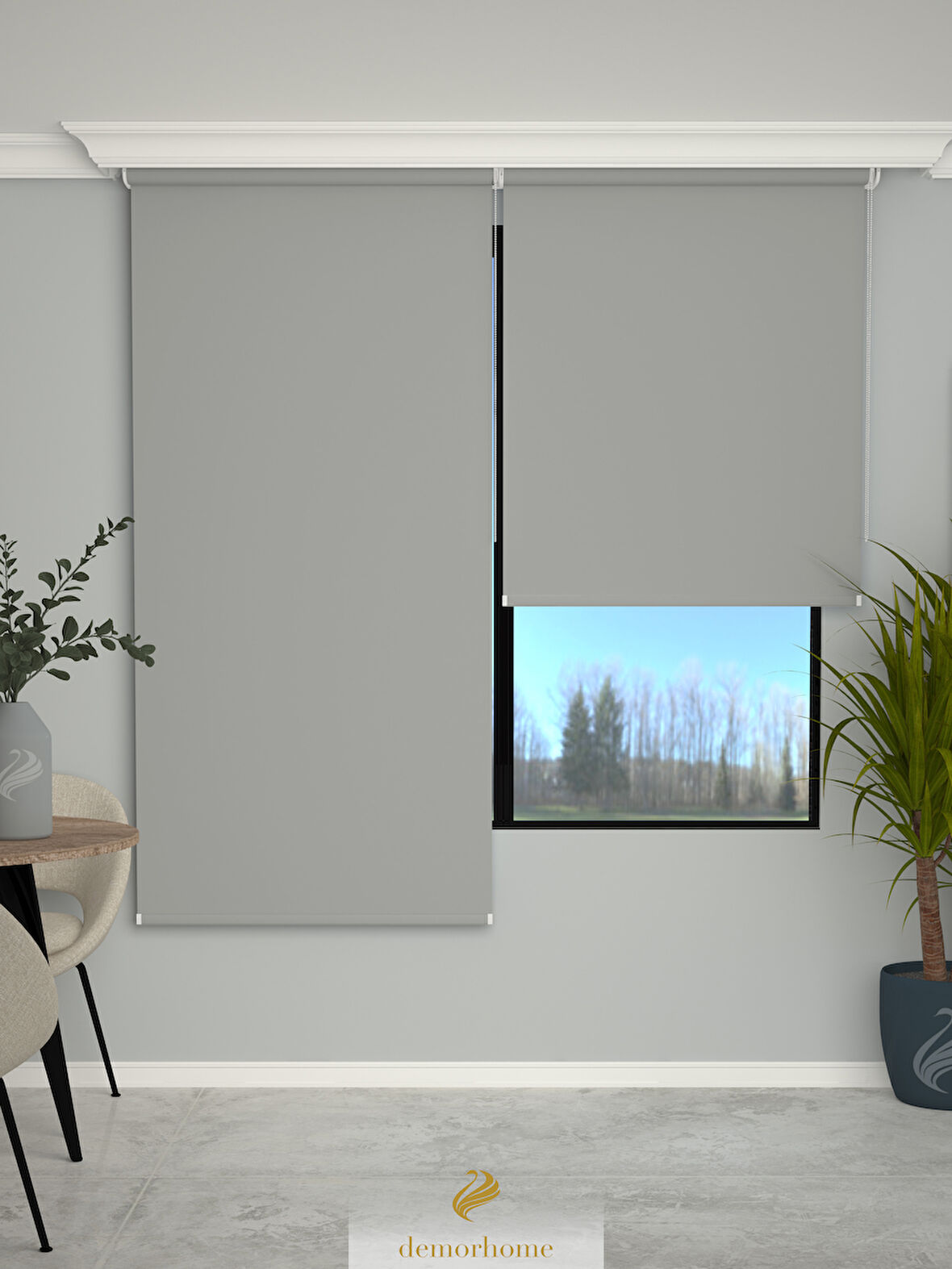 Demor Home Yüksek Kalite Alüminyum Malzeme, Açık Gri Renk Stor, Mekanize, Stor Perde