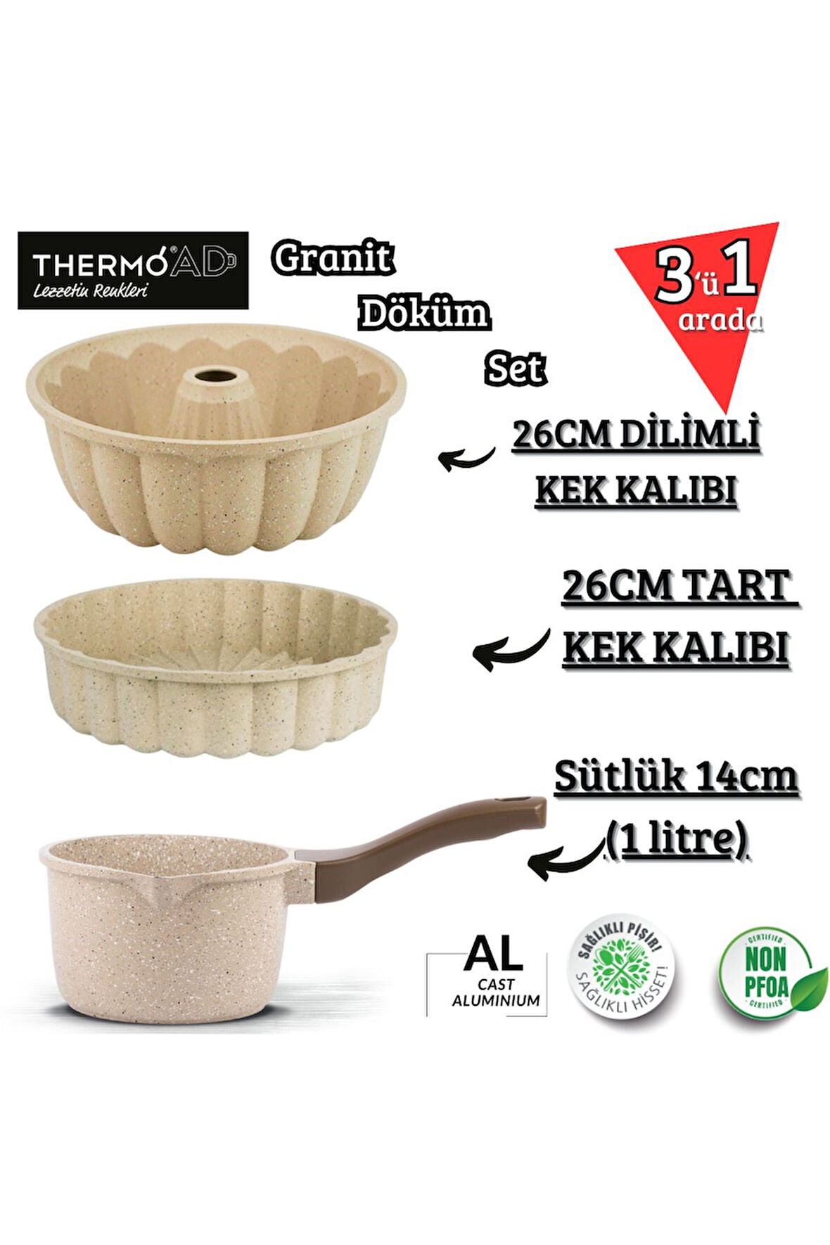 Thermoad 3'Lü Vizon Set (Sosluk&Sütlük-Tart Kalıbı-Kek Kalıbı)