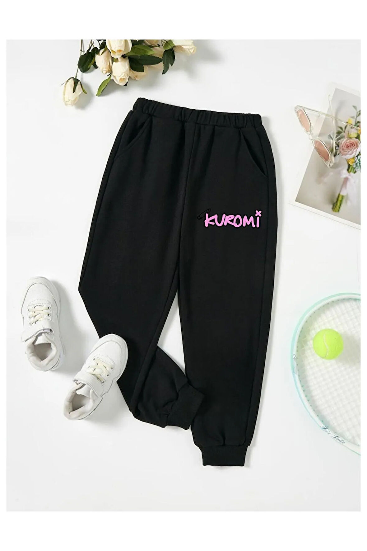 Çocuk Tasarım Kuromi Grafiti Baskılı Kapüşonlu Sweatshirt Pamuklu