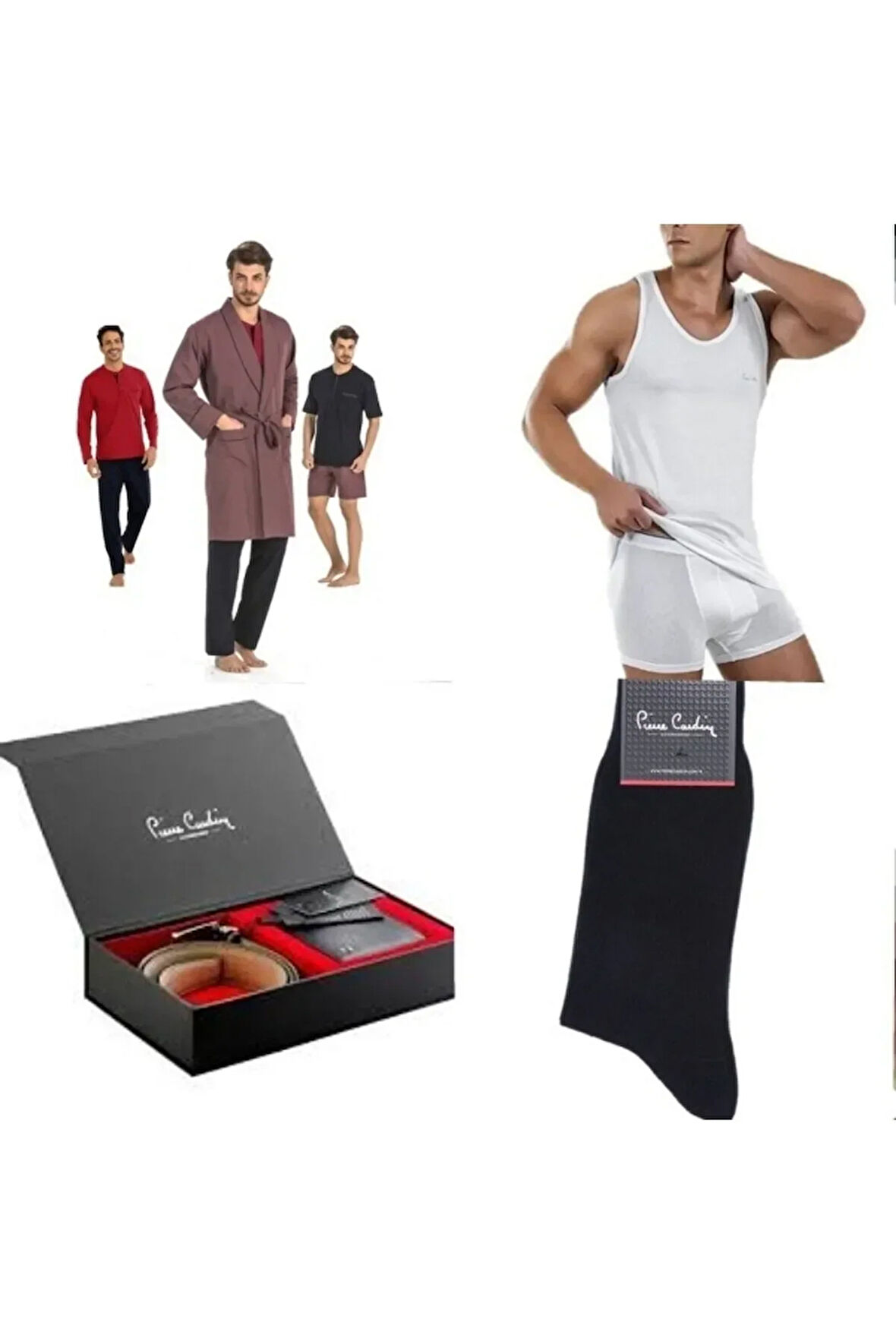 4lü Çeyiz Paketi Robdöşambr Atlet Boxer Takım Çorap Ve Kemer Cüzdan Set Bordo