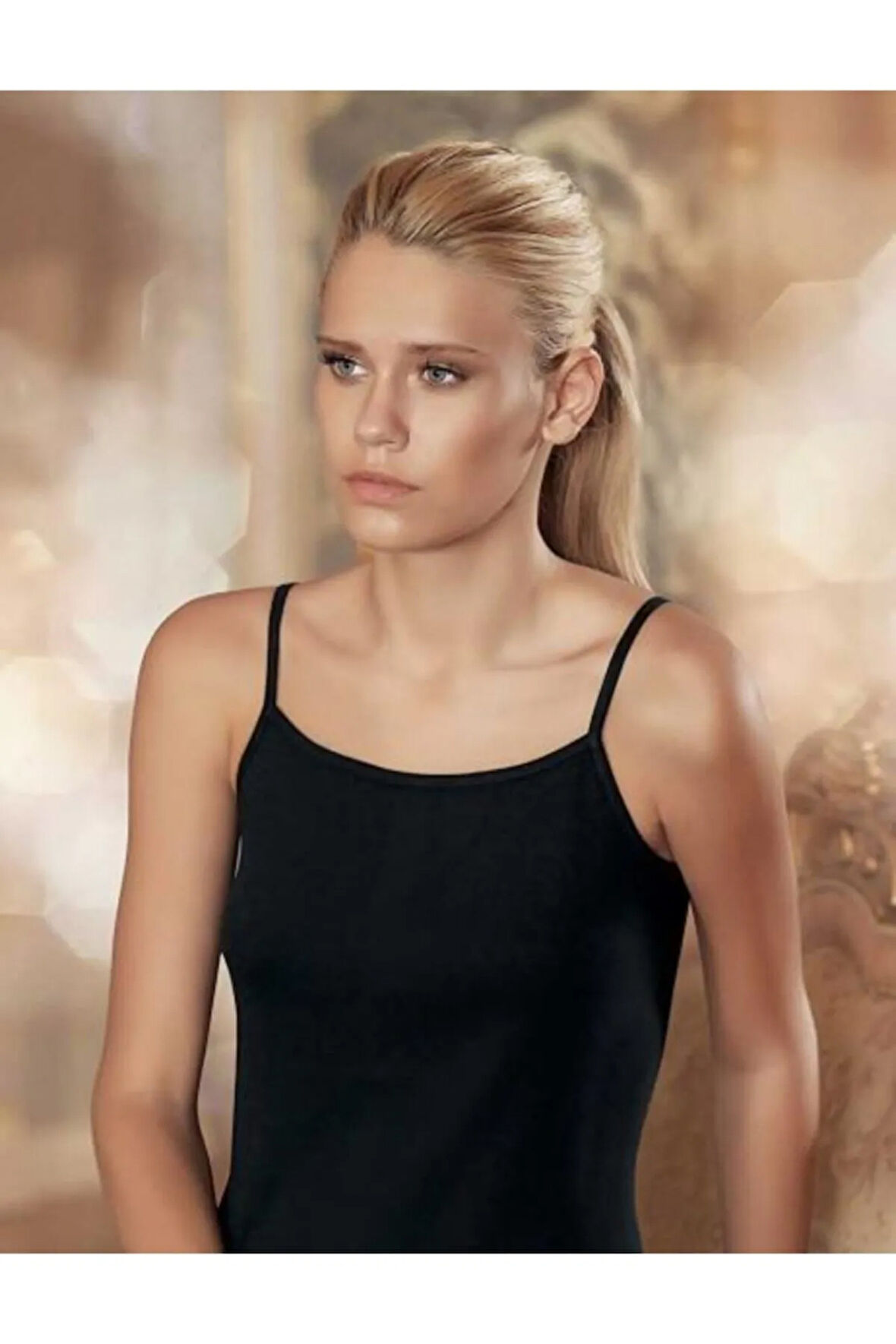 3'lü Paket Ribana Ip Askılı Kadın Atlet %100 Pamuklu Siyah