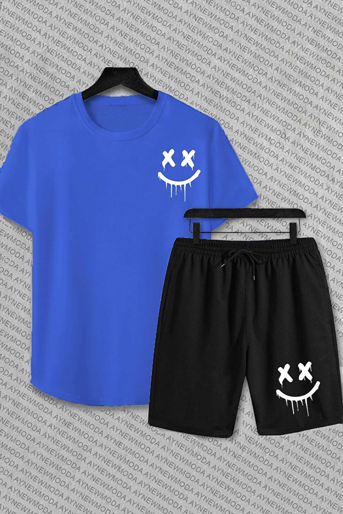 2'li X Gülen Yüz Şort T-shirt Takım Siyah Takım NASASORTTSHIRT