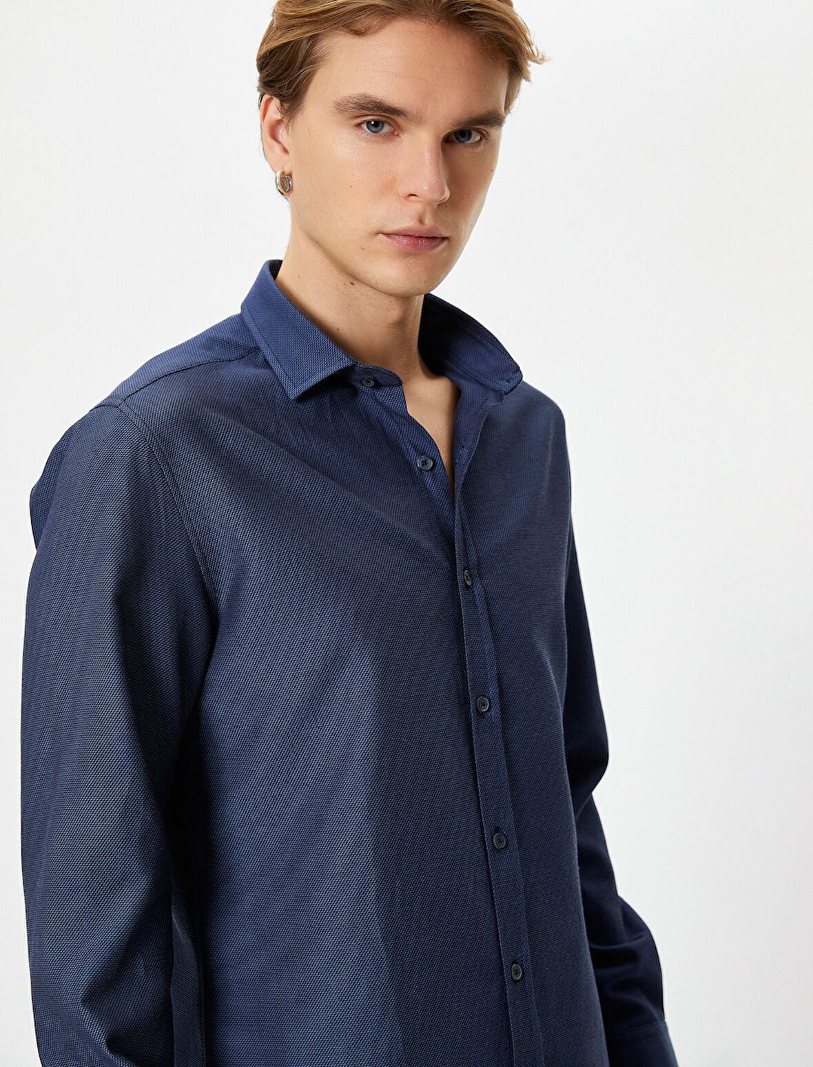 Slim Fit Gömlek Yarım İtalyan Yaka Uzun Kollu