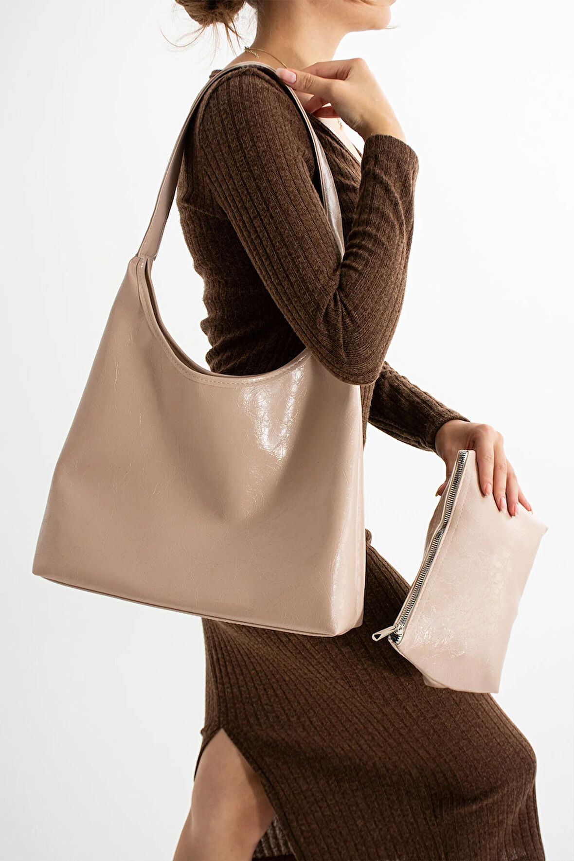 Kadın Omuz Çantası Makyaj Çantalı Kaliteli Deri