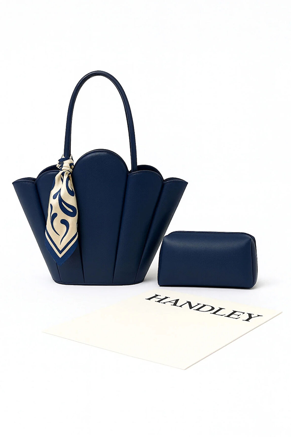 Lüks Tasarım Scallop Omuz & El Çantası Seti (Cüzdan Fular Hediyeli)