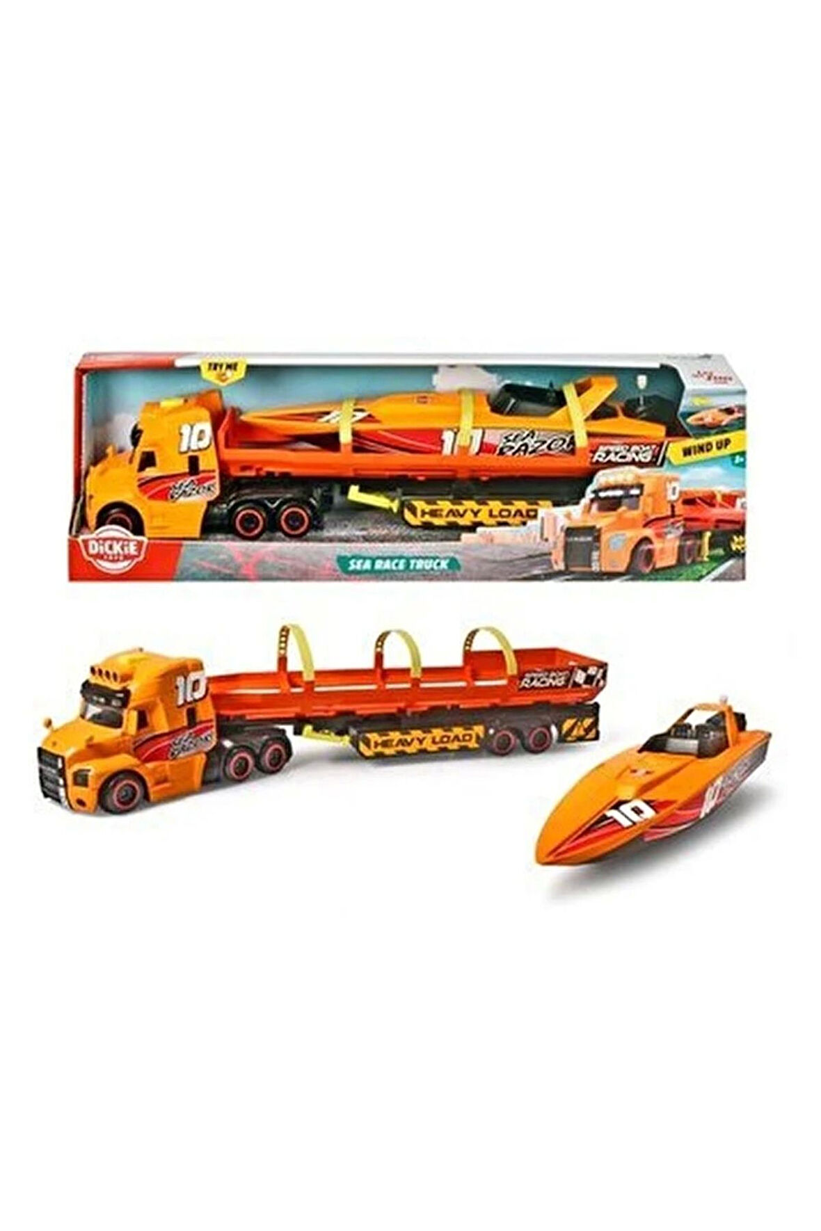 Dickie, Deniz Yarışı Kamyonu 41 cm MACK TIR SÜRAT TEKNESİ TAŞIYAN TIR ÜRAT TEKNESİ DENİZDE GİDER