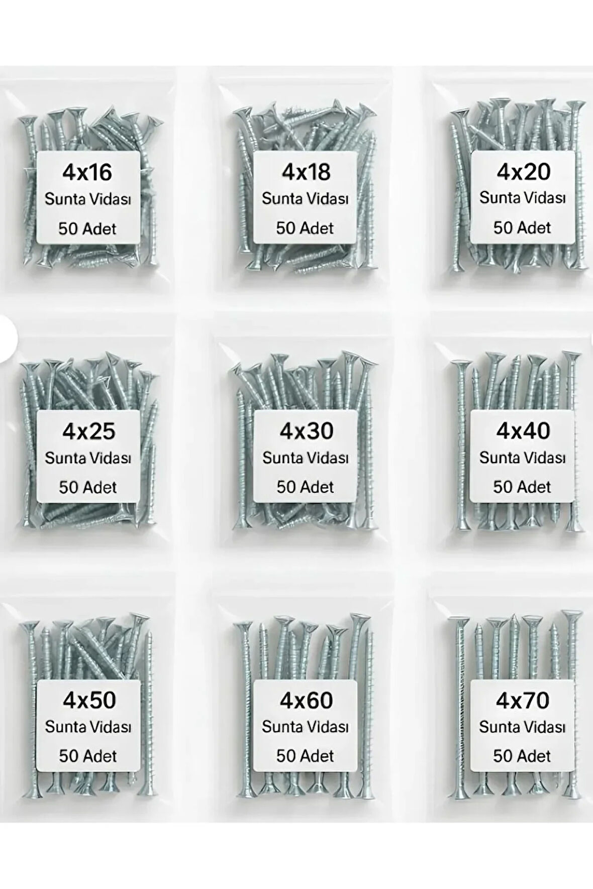 Ağaç Ve Sunta Vidası Seti – 450 Vida / 9 Boy (16-70 MM) 4 ÇAP