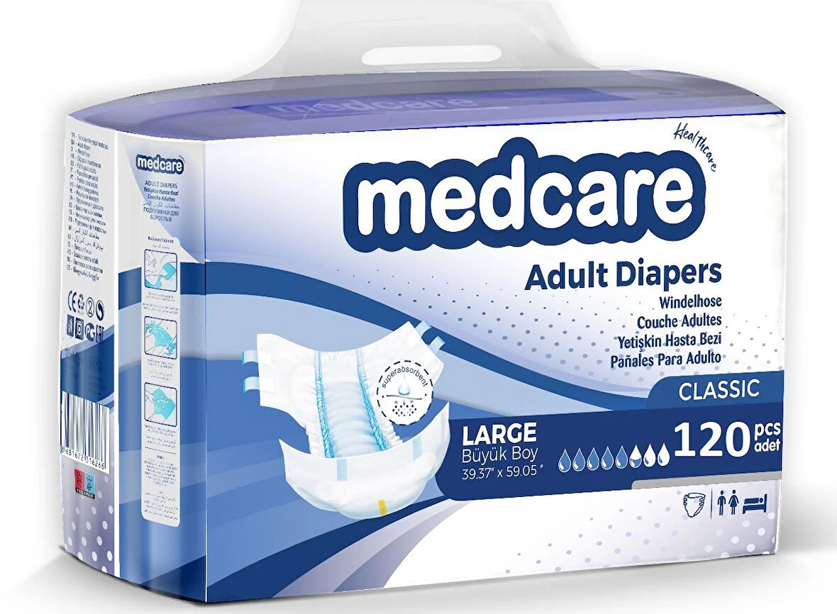 Medcare Belbantlı Classic Hasta Bezi 120 Adet Large