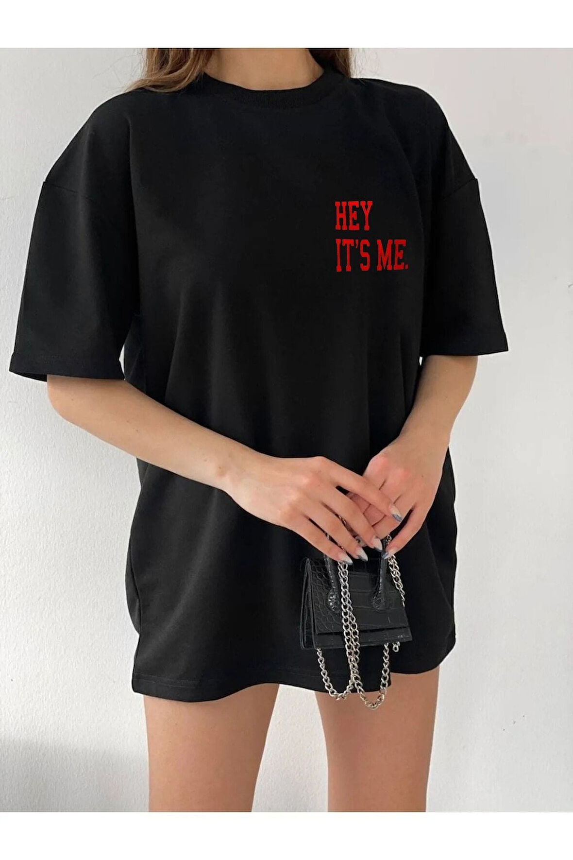 Unisex Hey IT`S ME Baskılı Oversize Boyfriend T-Shirt