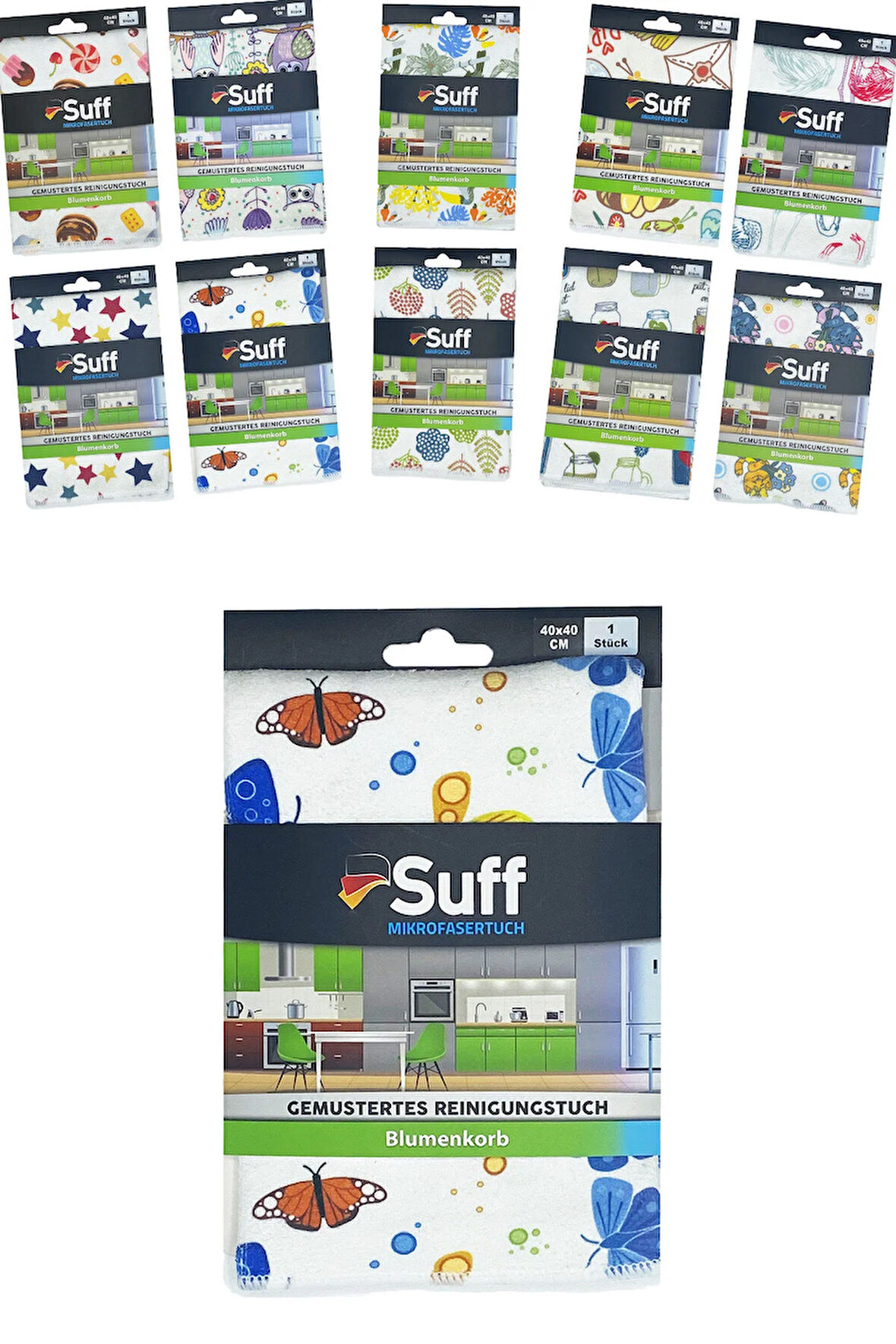 1 Adet - Çiçek Sepeti -10 Desen Mutfak Bezi 40x40 (