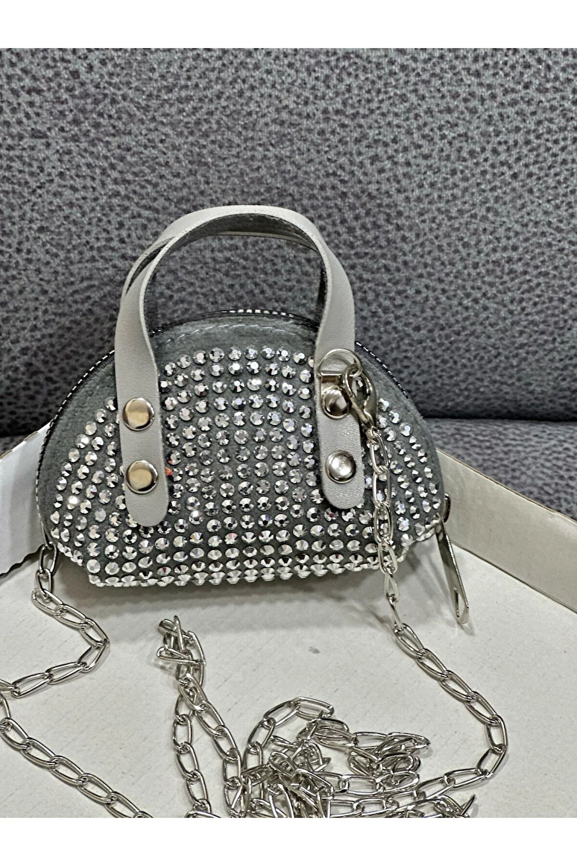 Taşlı Mini Çapraz Çanta Zincir Askılı 10x7 Cm